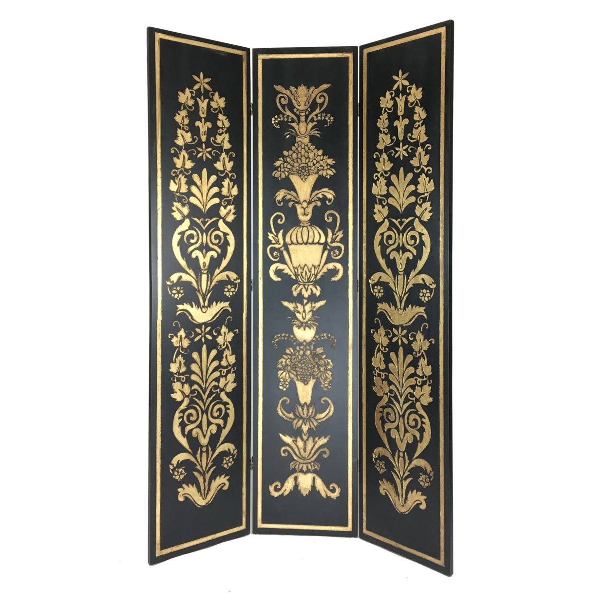 Wooden Double Sided 3 Panel Room Divider With Motifs, Multicolor- Saltoro Sherpi