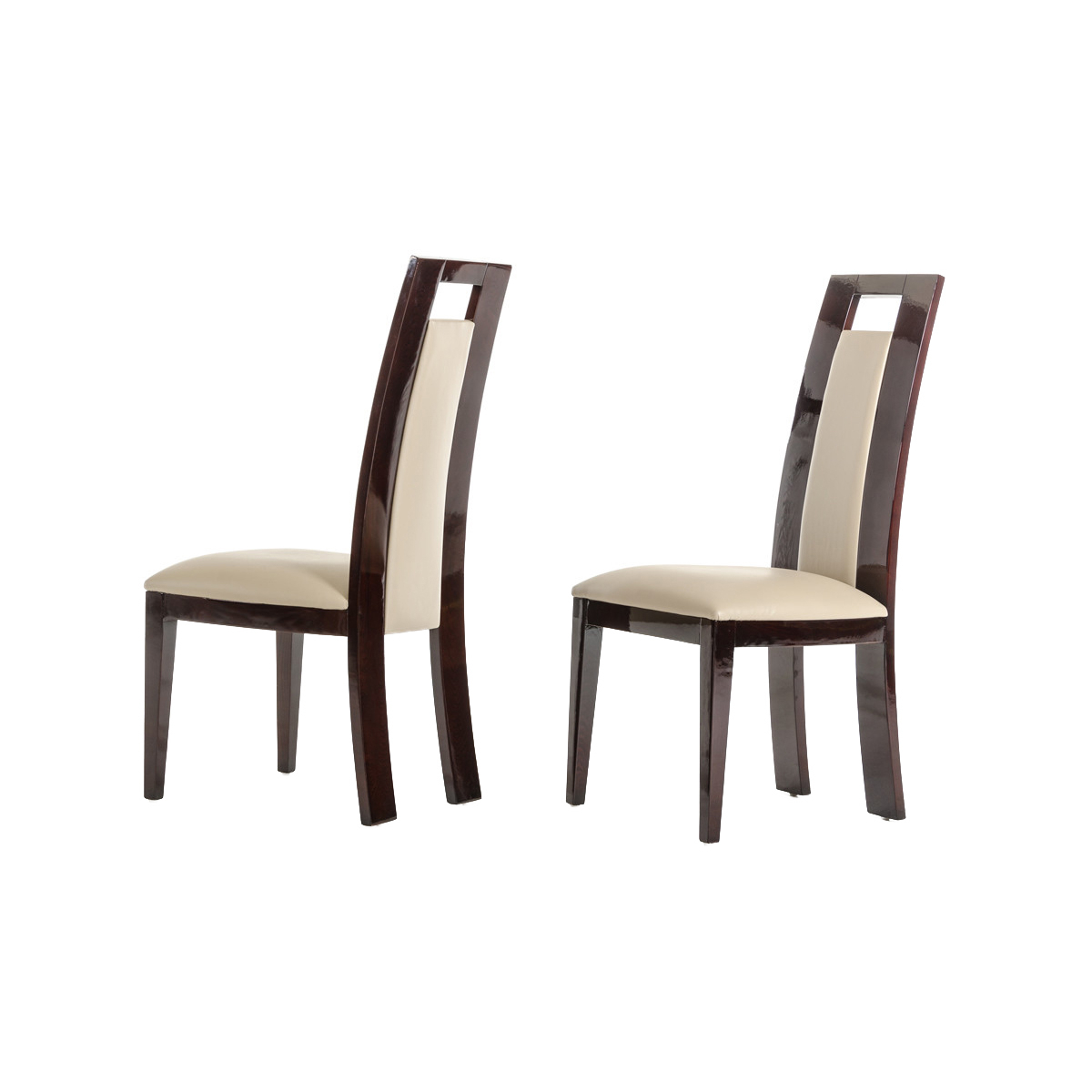 Leatherette Dining Chair With Sloped Backrest, Set Of 2, Beige And Brown- Saltoro Sherpi