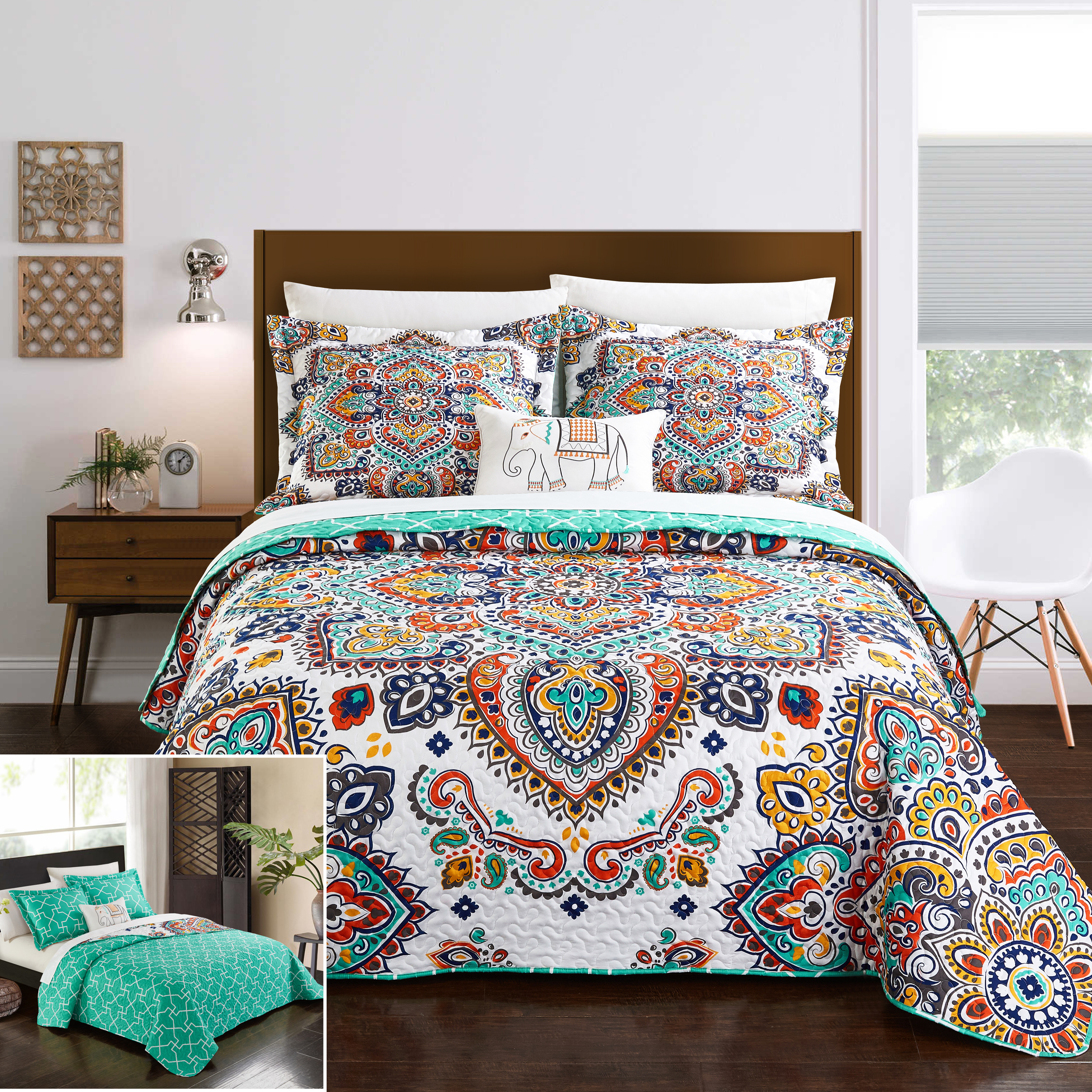 Chagir 3- Or 4-Piece Reversible Quilt Contemporary Bedding Set - Twin - 3 Piece