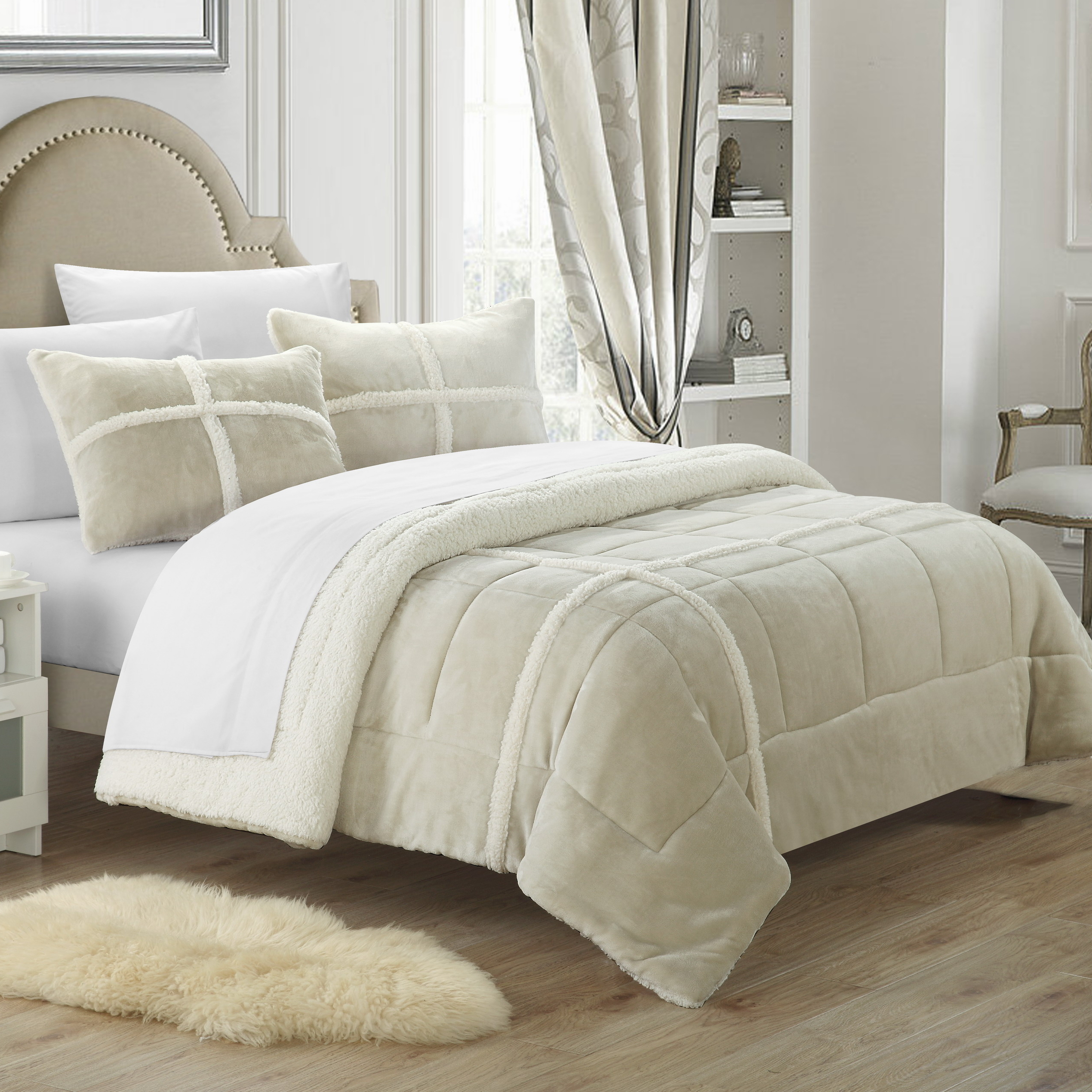 Chloe 3 Or 2 Piece Comforter Set Ultra Plush Micro Mink Sherpa Lined Bedding â Decorative Pillow Shams Included - Camel, King - 3 Piece