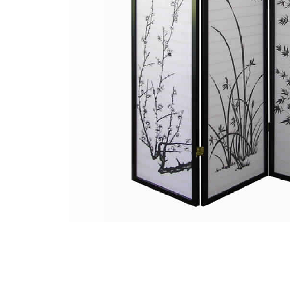 Naturistic Print Wood And Paper 4 Panel Room Divider, White And Black- Saltoro Sherpi