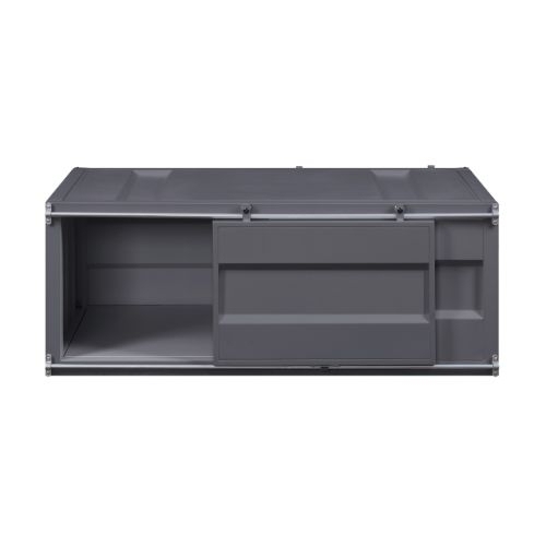 Industrial Style Metal Cargo Coffee Table With Openable Door, Black- Saltoro Sherpi