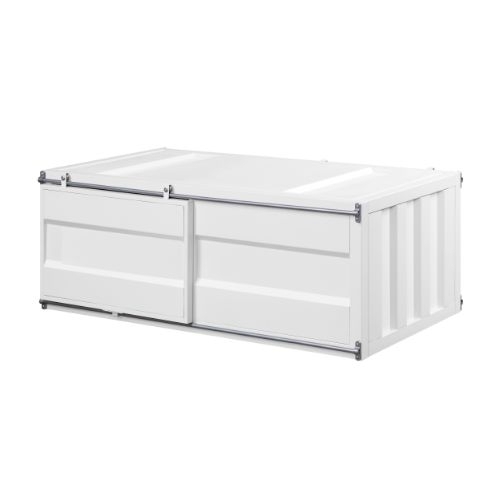 Industrial Style Metal Cargo Coffee Table With Openable Door, White- Saltoro Sherpi