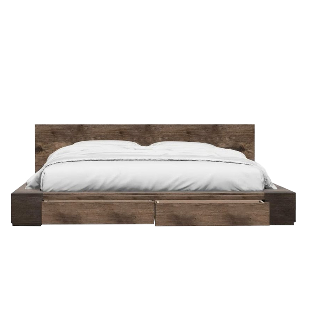 Transitional Style Wooden Queen Size Platform Bed With 2 Drawers, Brown - Saltoro Sherpi