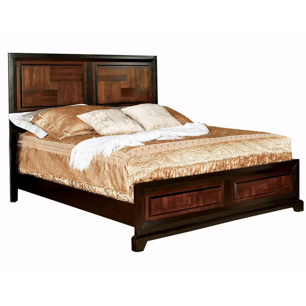 Transitional Style Queen Size Wooden Parquet Design Bed, Brown- Saltoro Sherpi