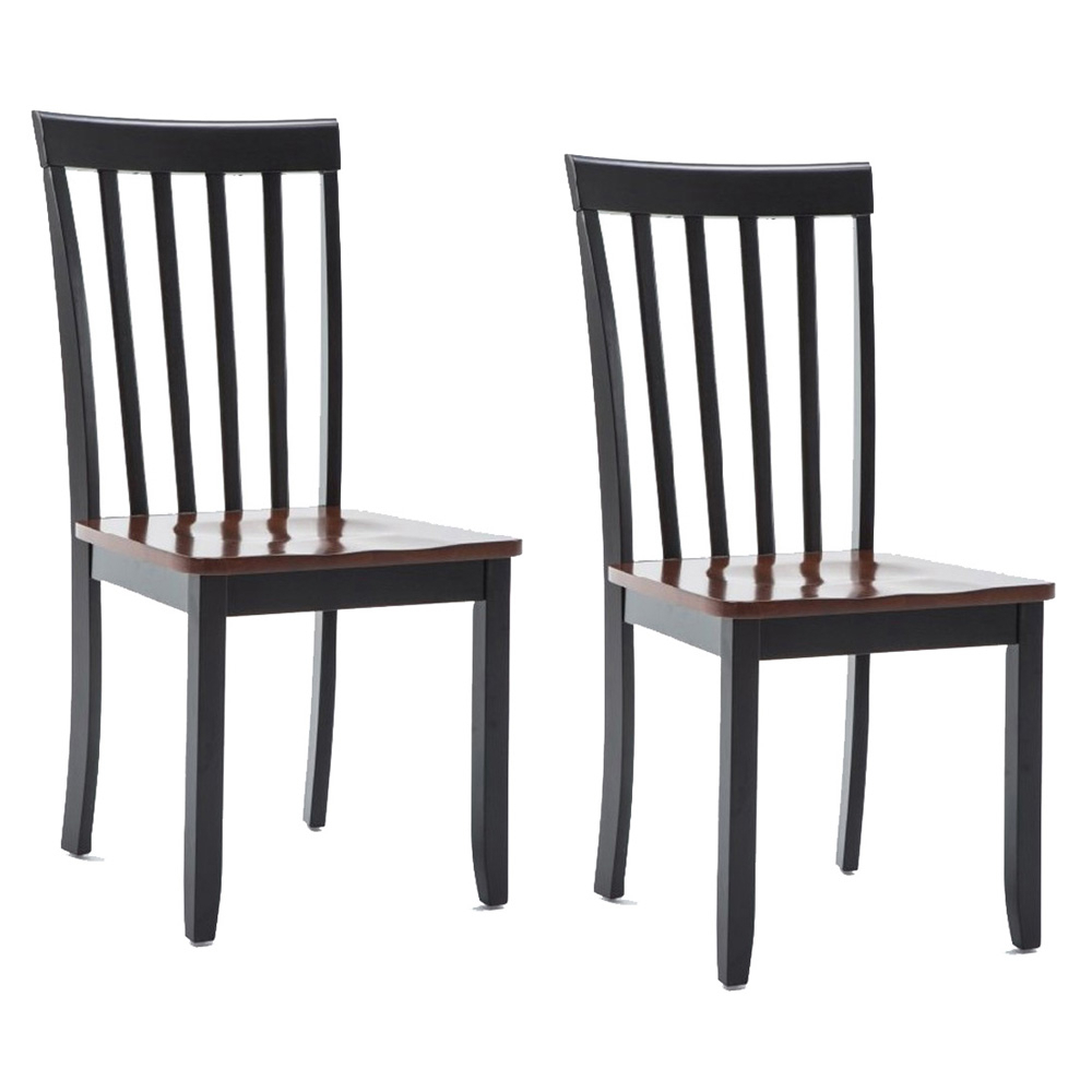 Wooden Seat Dining Chair With Slatted Backrest, Set Of 2, Brown And Black- Saltoro Sherpi