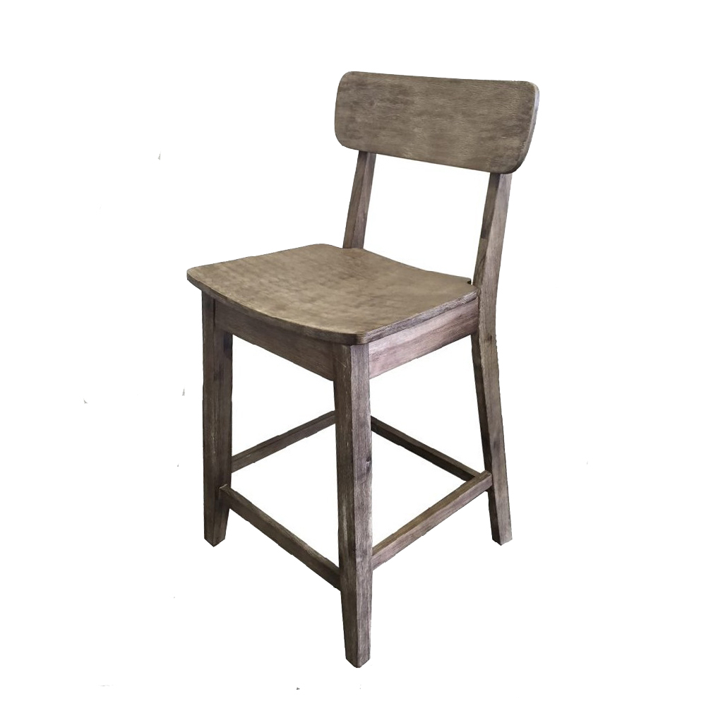 Curved Seat Wooden Frame Counter Stool With Cut Out Backrest, Gray- Saltoro Sherpi