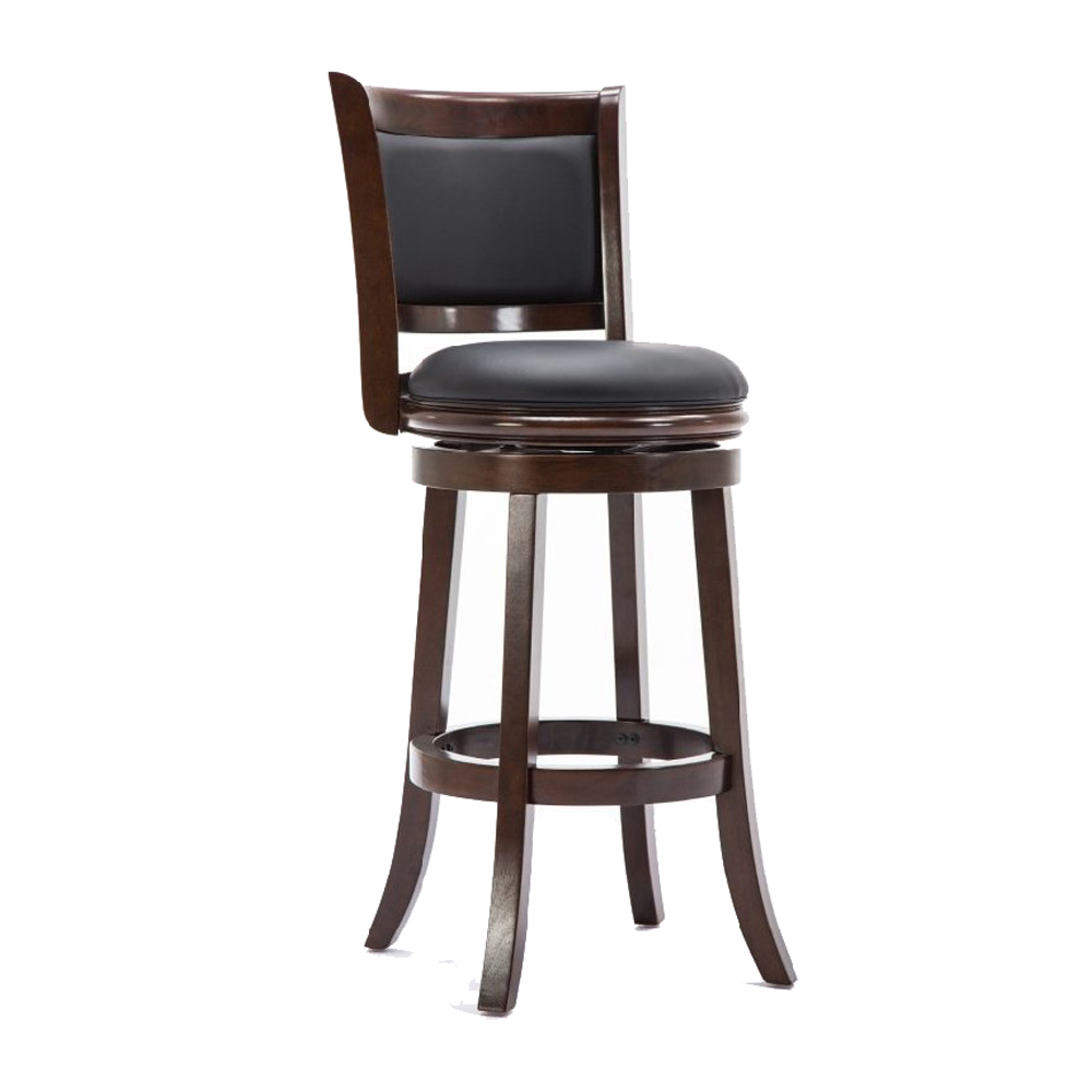 Round Wooden Swivel Barstool With Padded Seat And Back, Dark Brown- Saltoro Sherpi