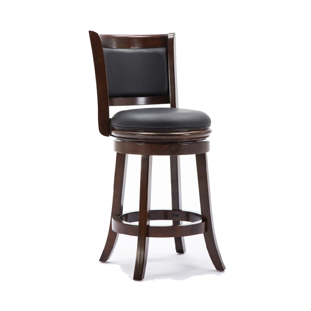 Round Wooden Swivel Counter Stool With Padded Seat And Back, Dark Brown- Saltoro Sherpi