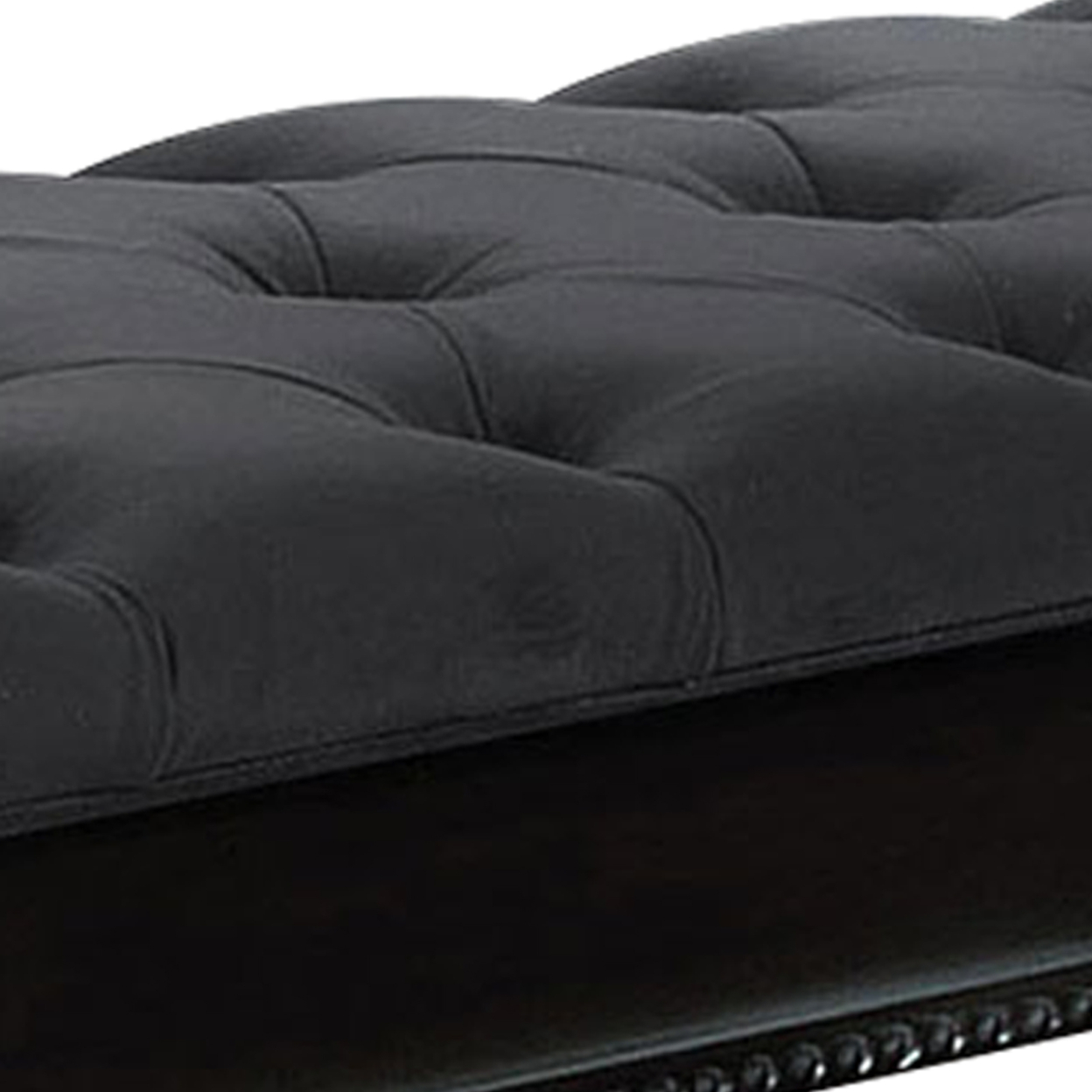 Fabric Padded Bench With Deep Button Tufting And Turned Legs, Black- Saltoro Sherpi
