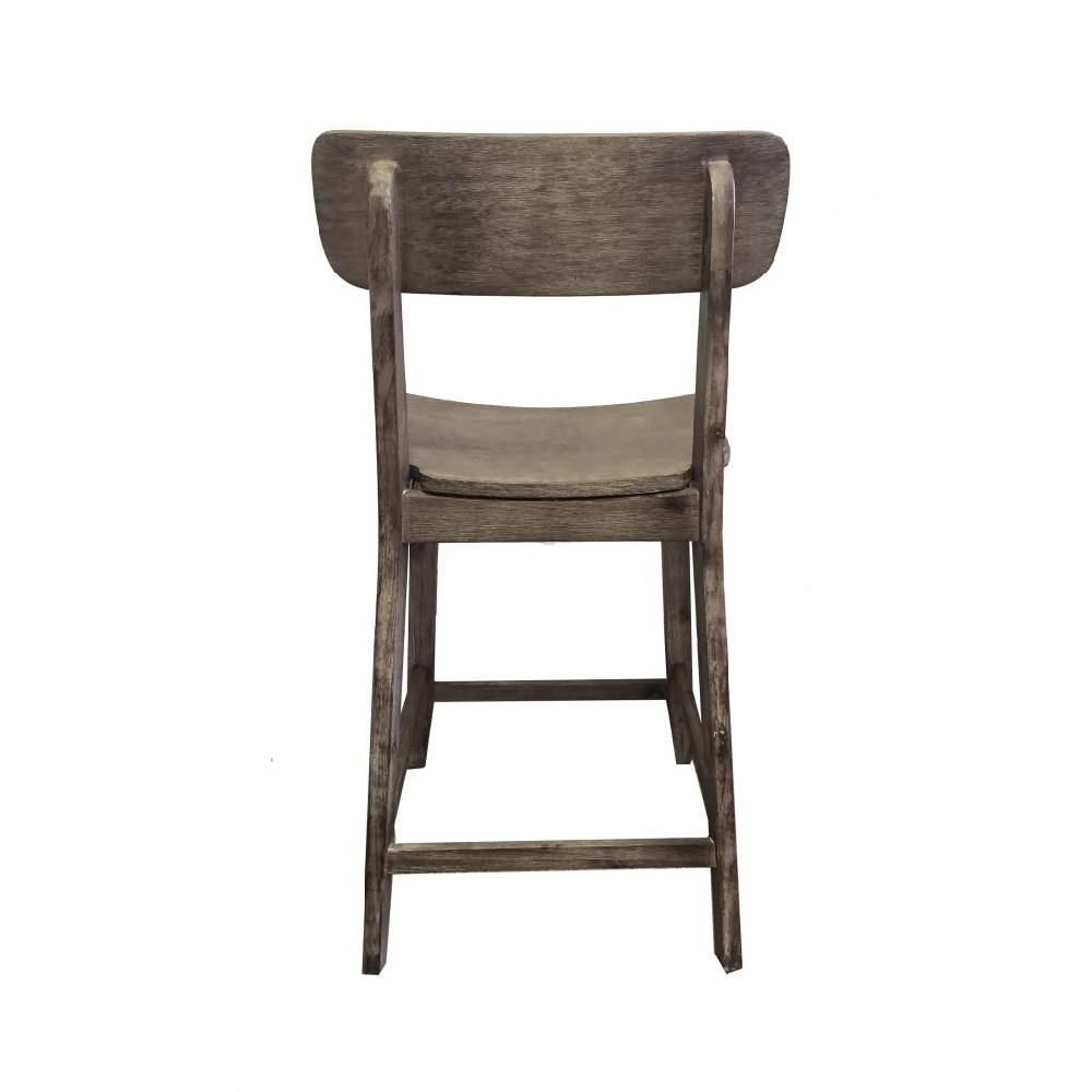 Curved Seat Wooden Frame Counter Stool With Cut Out Backrest, Gray- Saltoro Sherpi