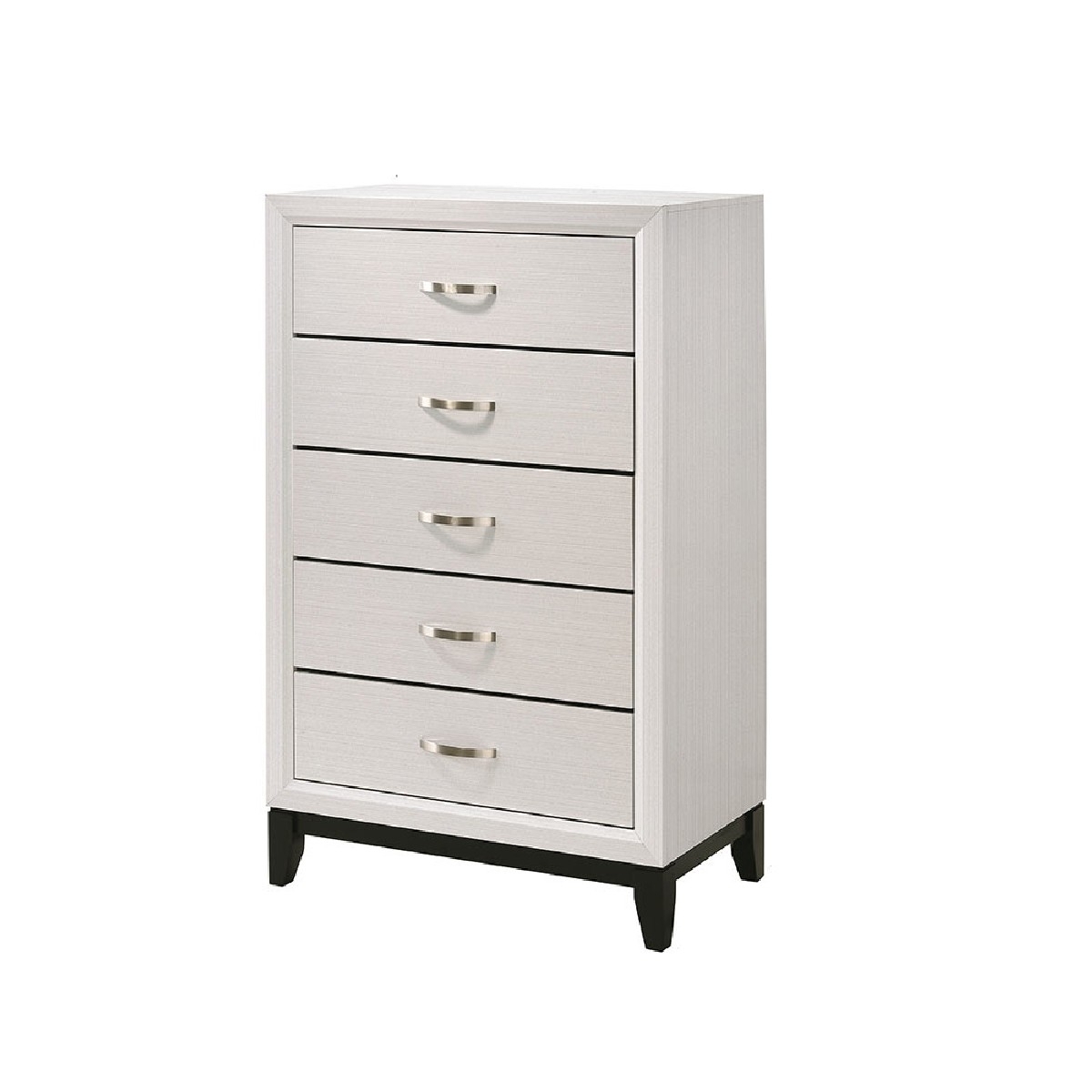 Transitional 5 Drawer Chest With Curved Handle And Chamfered Feet, White- Saltoro Sherpi