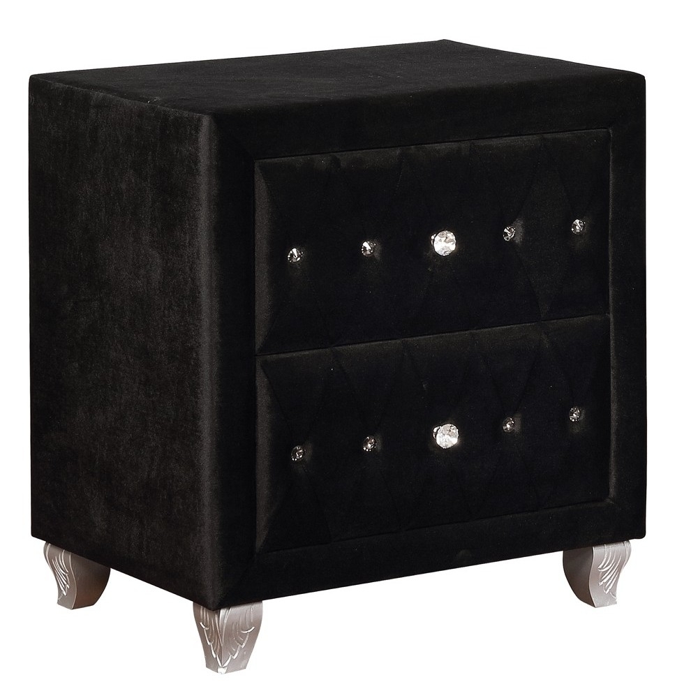 Fabric Upholstered Wooden Nightstand With Two Drawers, Black- Saltoro Sherpi