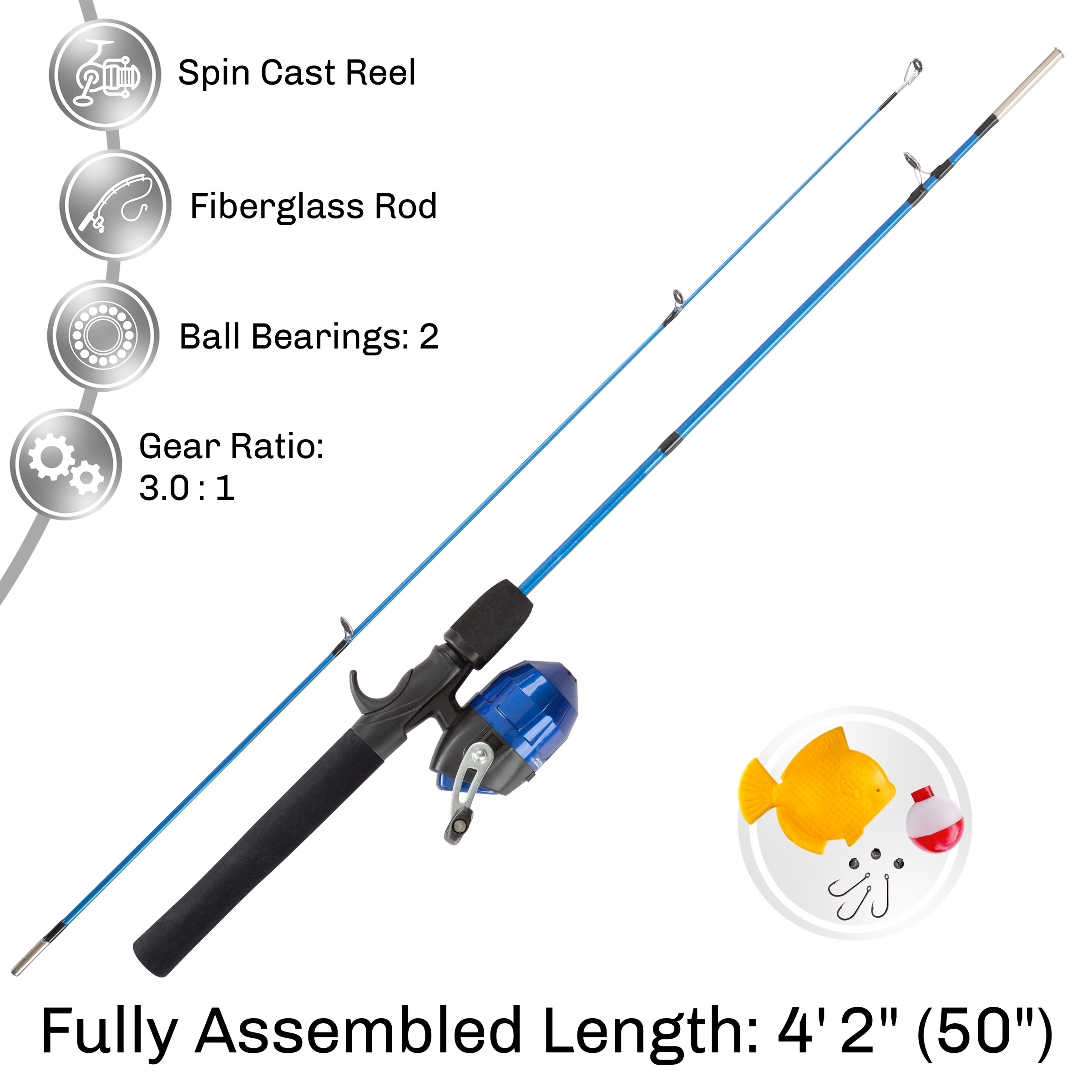Push Button Spincast Kids Children Beginners Fishing Pole Starter Kit 4 Ft Rod And Reel - Pink
