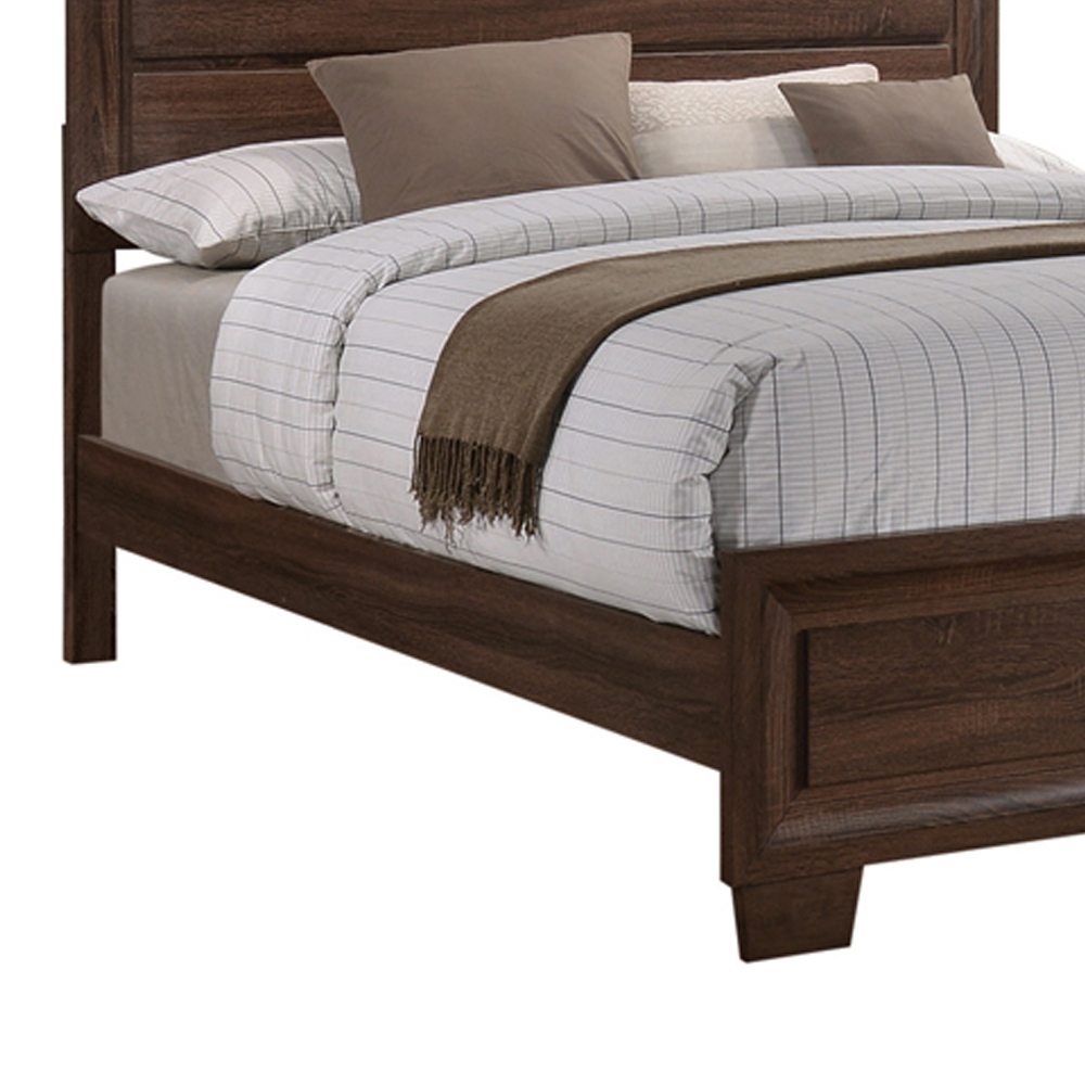 Wooden Queen Size Bed With Panel Headboard And Tapered Feet, Brown- Saltoro Sherpi