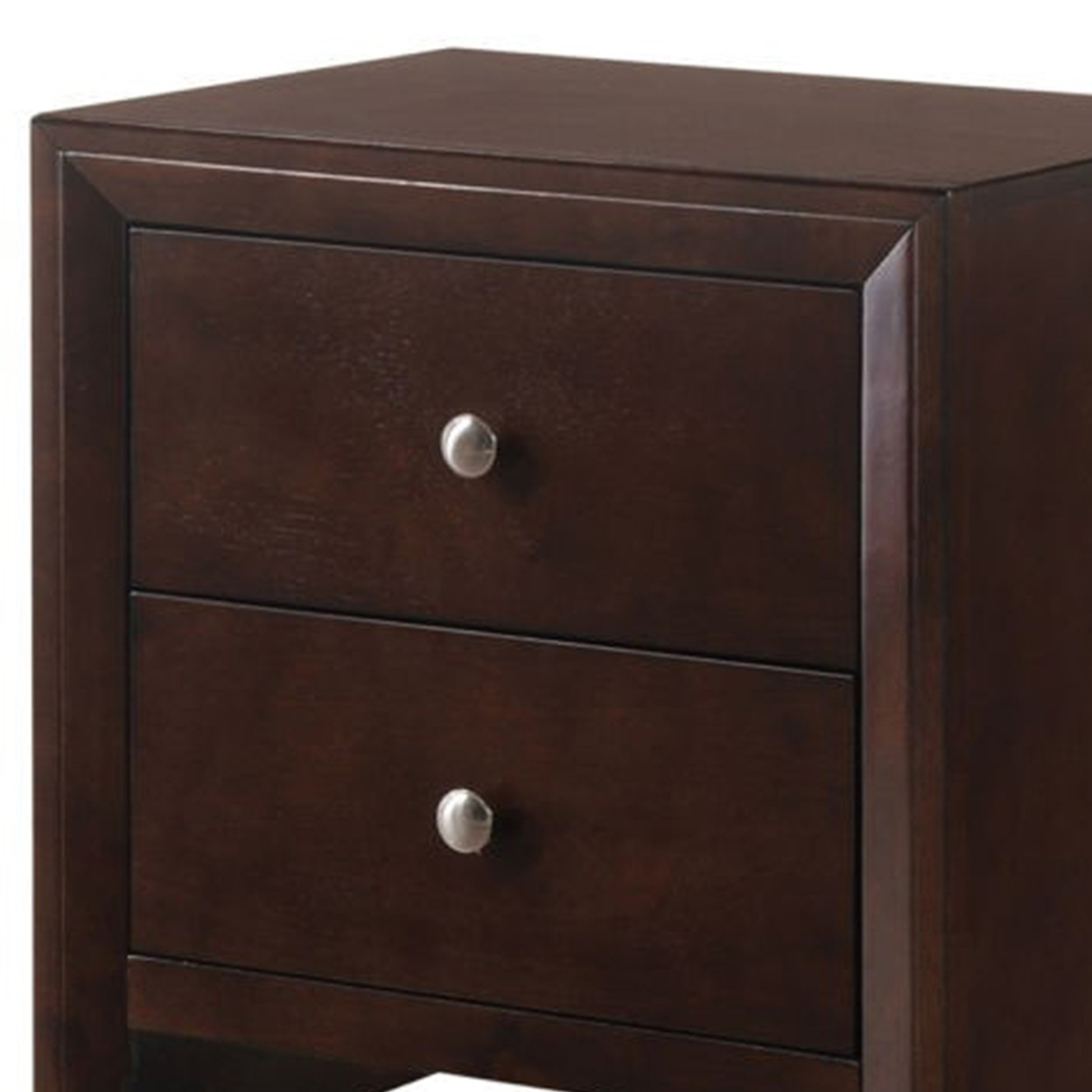 Grained Wooden Nightstand With 2 Drawers And Sled Base, Cherry Brown- Saltoro Sherpi