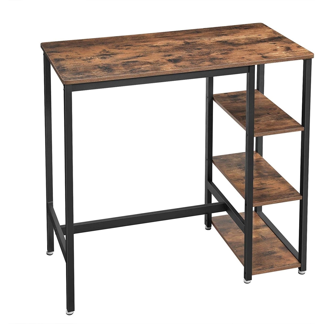 Wood And Metal Frame Bar Counter With 3 Shelves, Rustic Brown And Black- Saltoro Sherpi