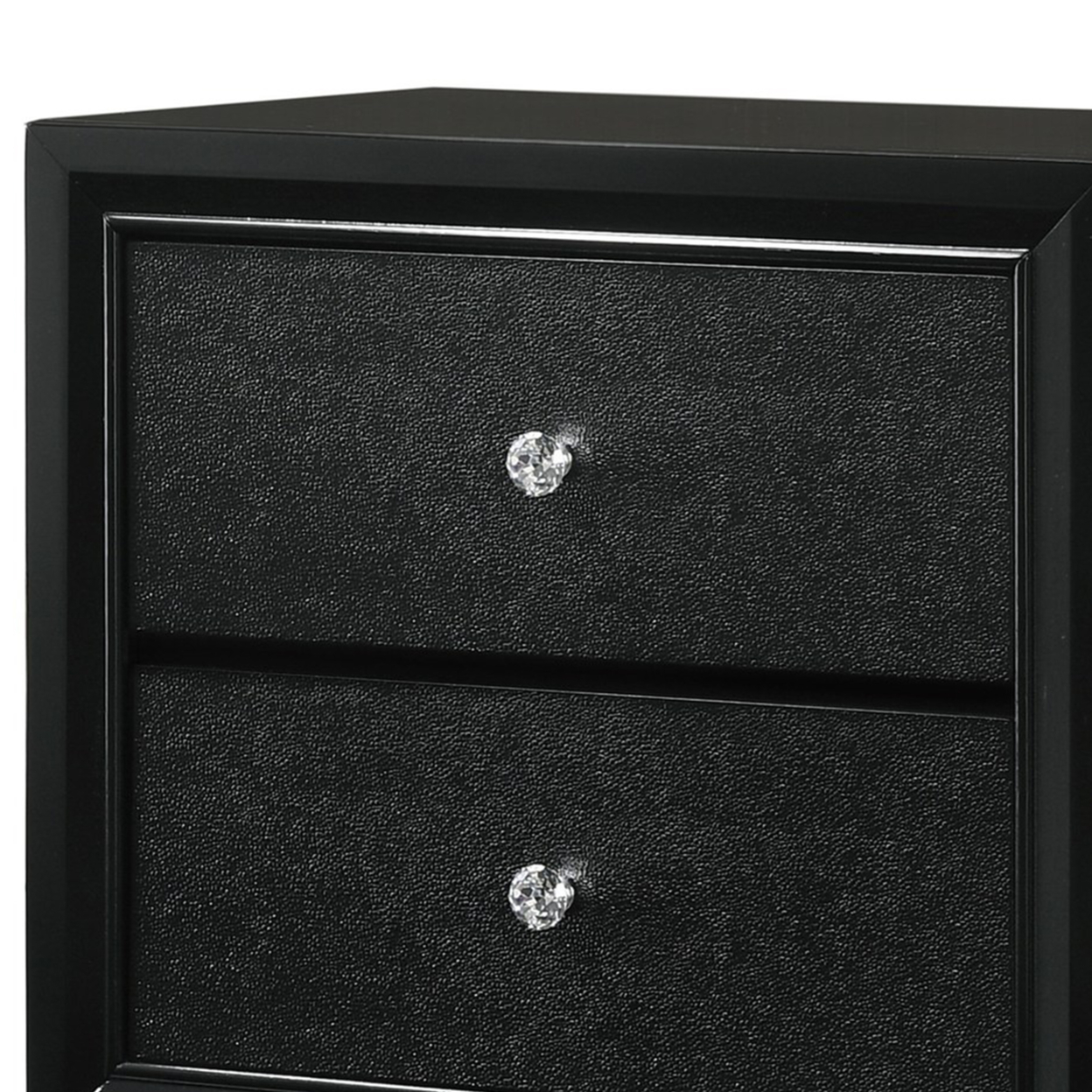 2 Drawer Wooden Nightstand With Textured Details And Crystal Pulls, Black- Saltoro Sherpi