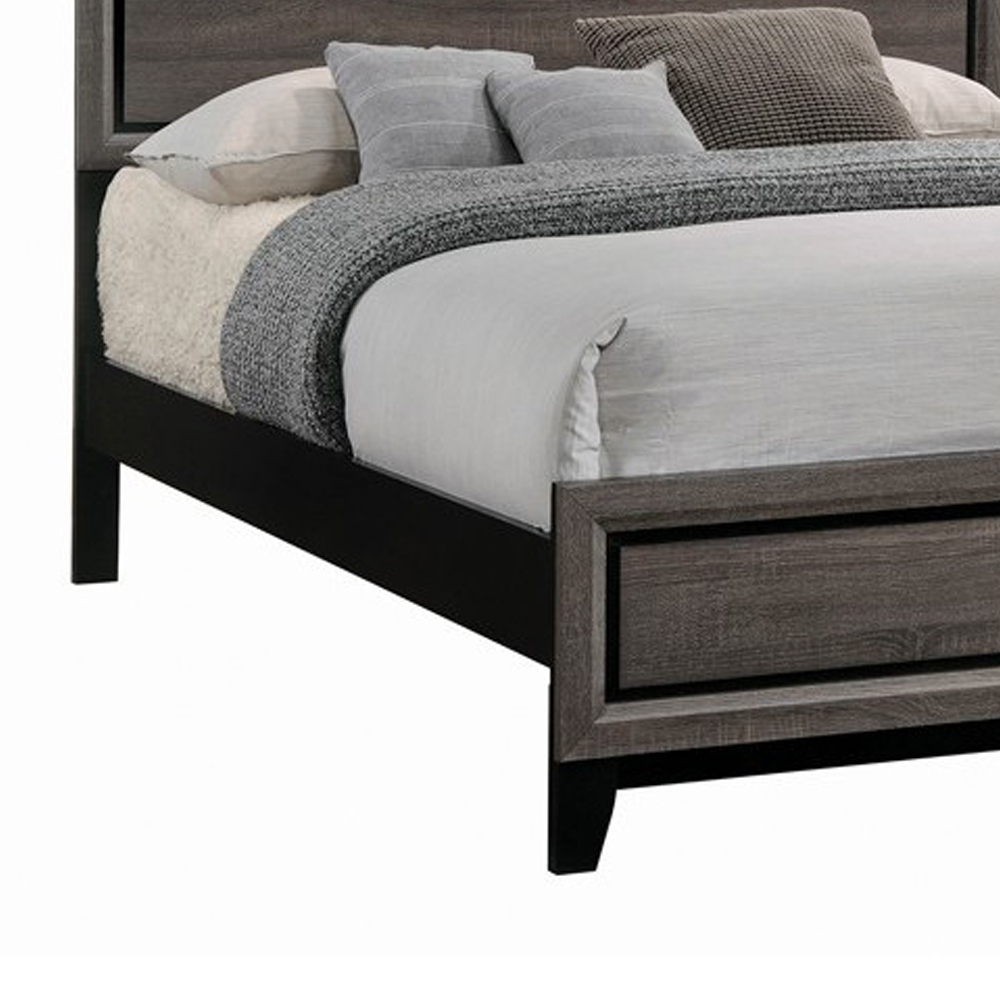 Transitional Queen Bed With Plank Panel Headboard And Low Footboard, Gray- Saltoro Sherpi