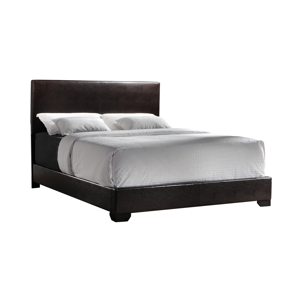 Contemporary Style Leatherette Eastern King Size Panel Bed, Dark Brown- Saltoro Sherpi
