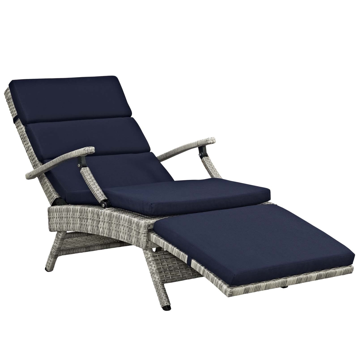 Envisage Chaise Outdoor Patio Wicker Rattan Lounge Chair,Light Gray Navy