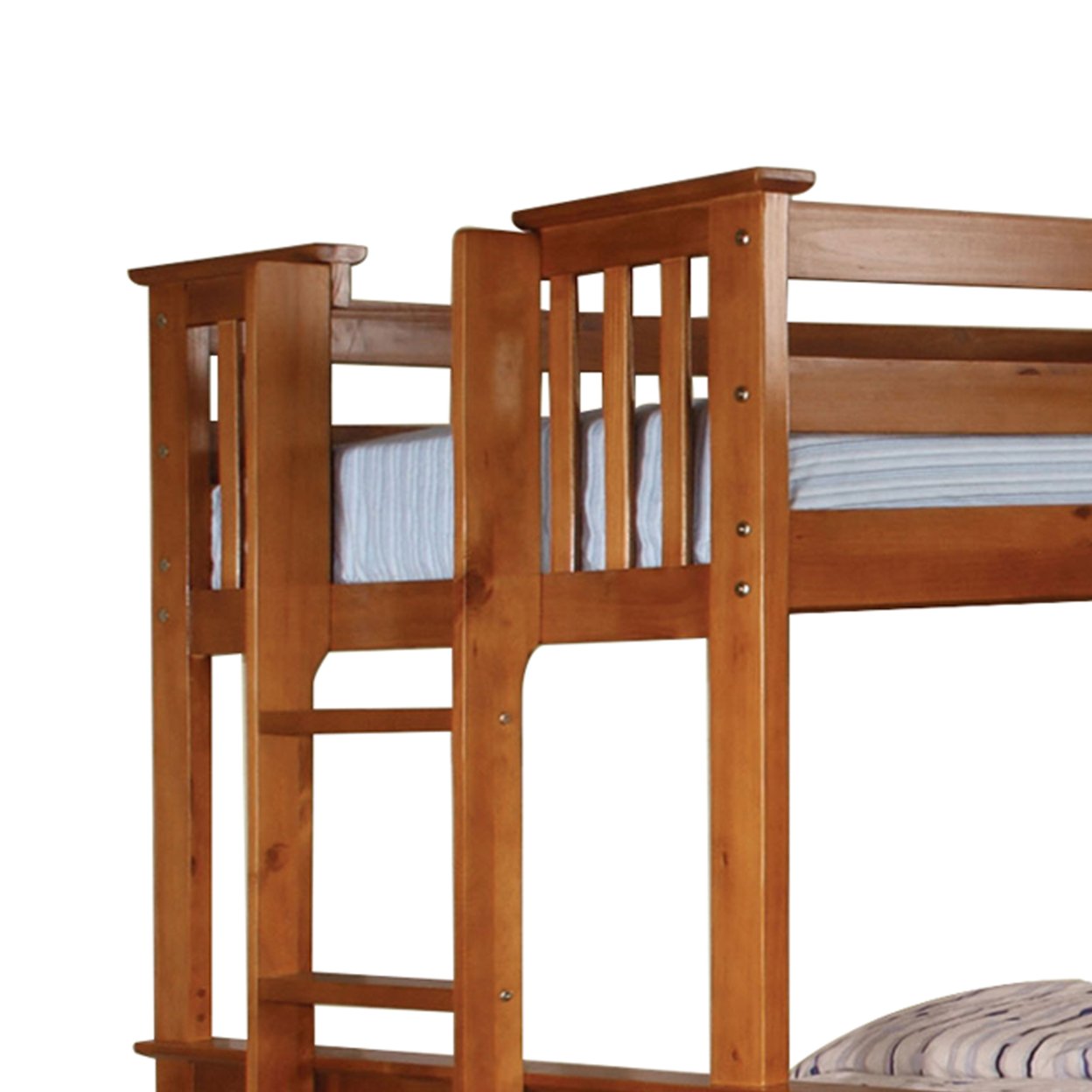 Bunk Bed With Attached Side Ladder, Brown- Saltoro Sherpi