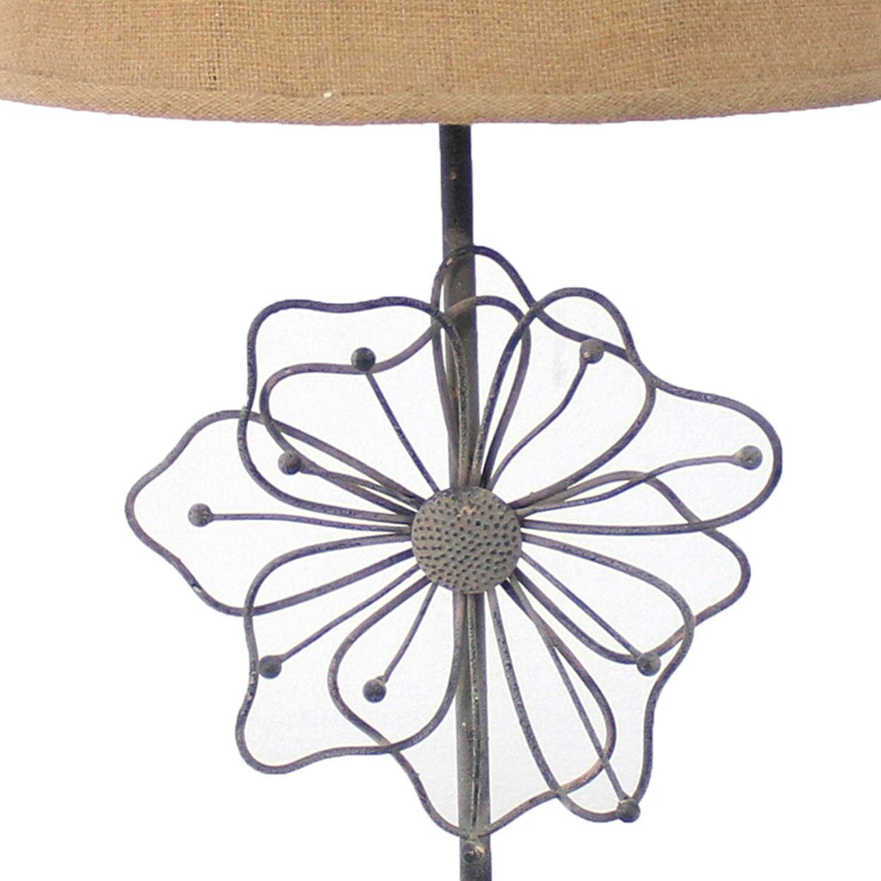 Metal Table Lamp With Flower Accent And Block Base,Beige And Gray- Saltoro Sherpi