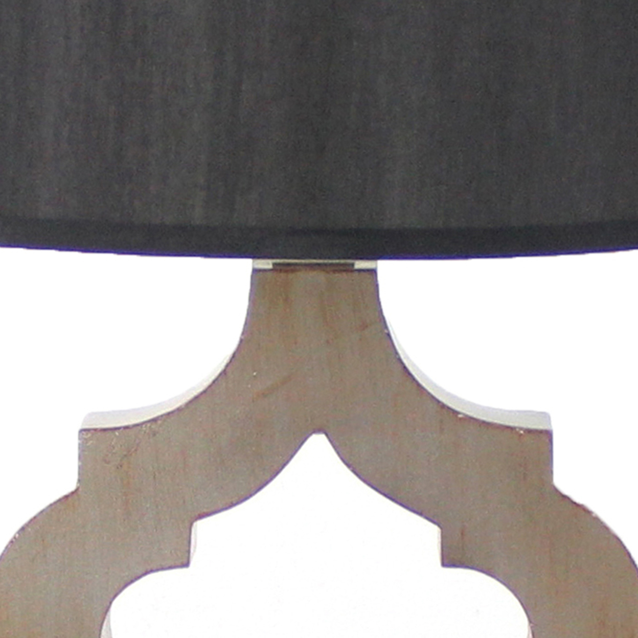 Wooden Table Lamp With Quatrefoil Design Base, Black And Antique White- Saltoro Sherpi