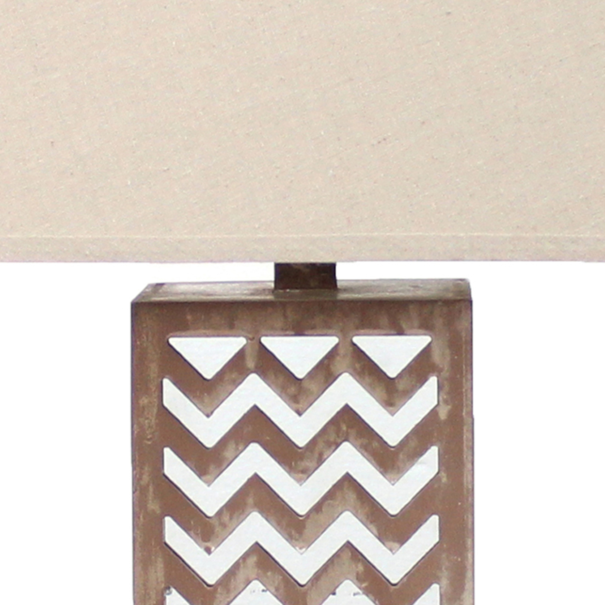 Table Lamp With Chevron Pattern And Mirror Inlay,Brown And Silver- Saltoro Sherpi