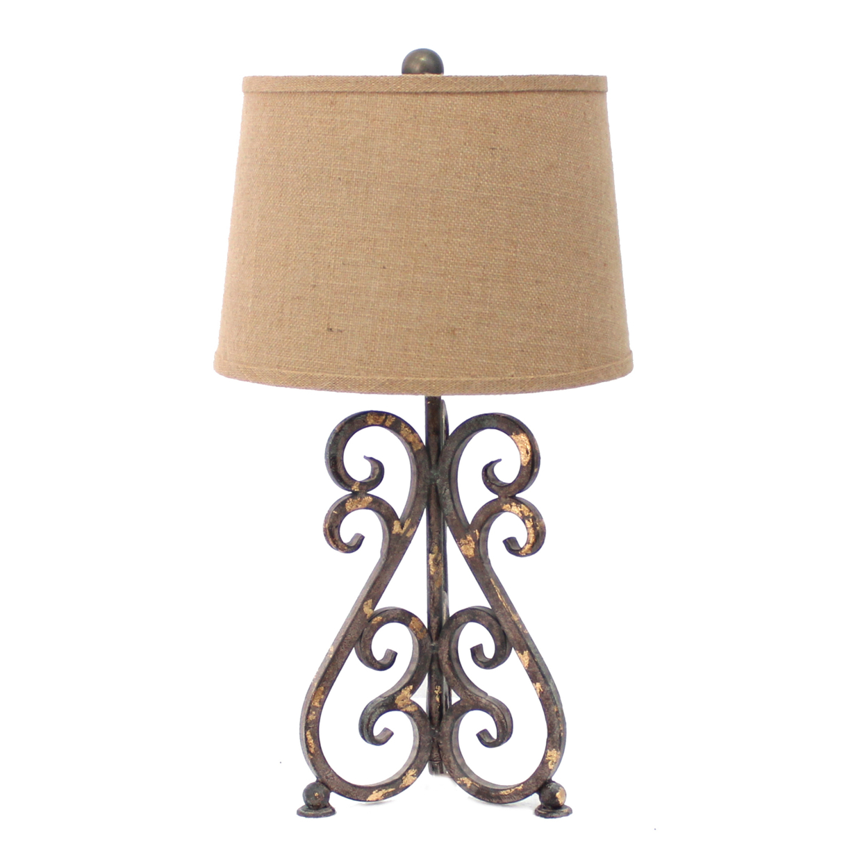 Metal Table Lamp With Scroll Design Base And 2 Way Switch,Bronze And Beige- Saltoro Sherpi