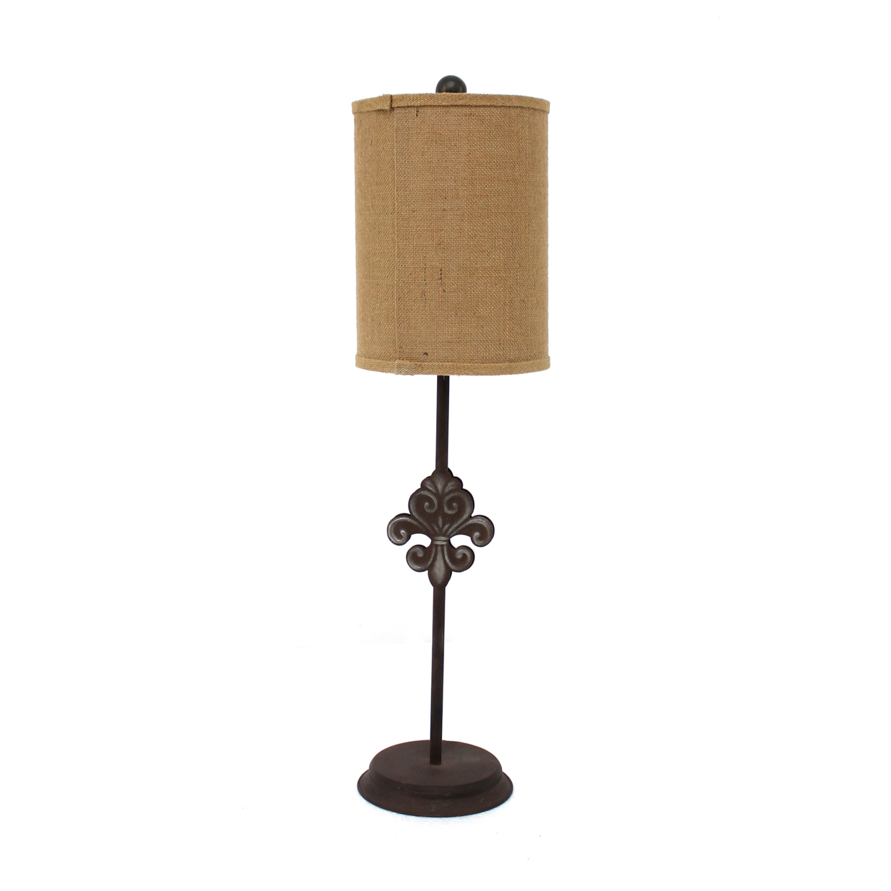 Metal Table Lamp With Cylindrical Drum Shade And Fleur De Lis Accent,Black- Saltoro Sherpi