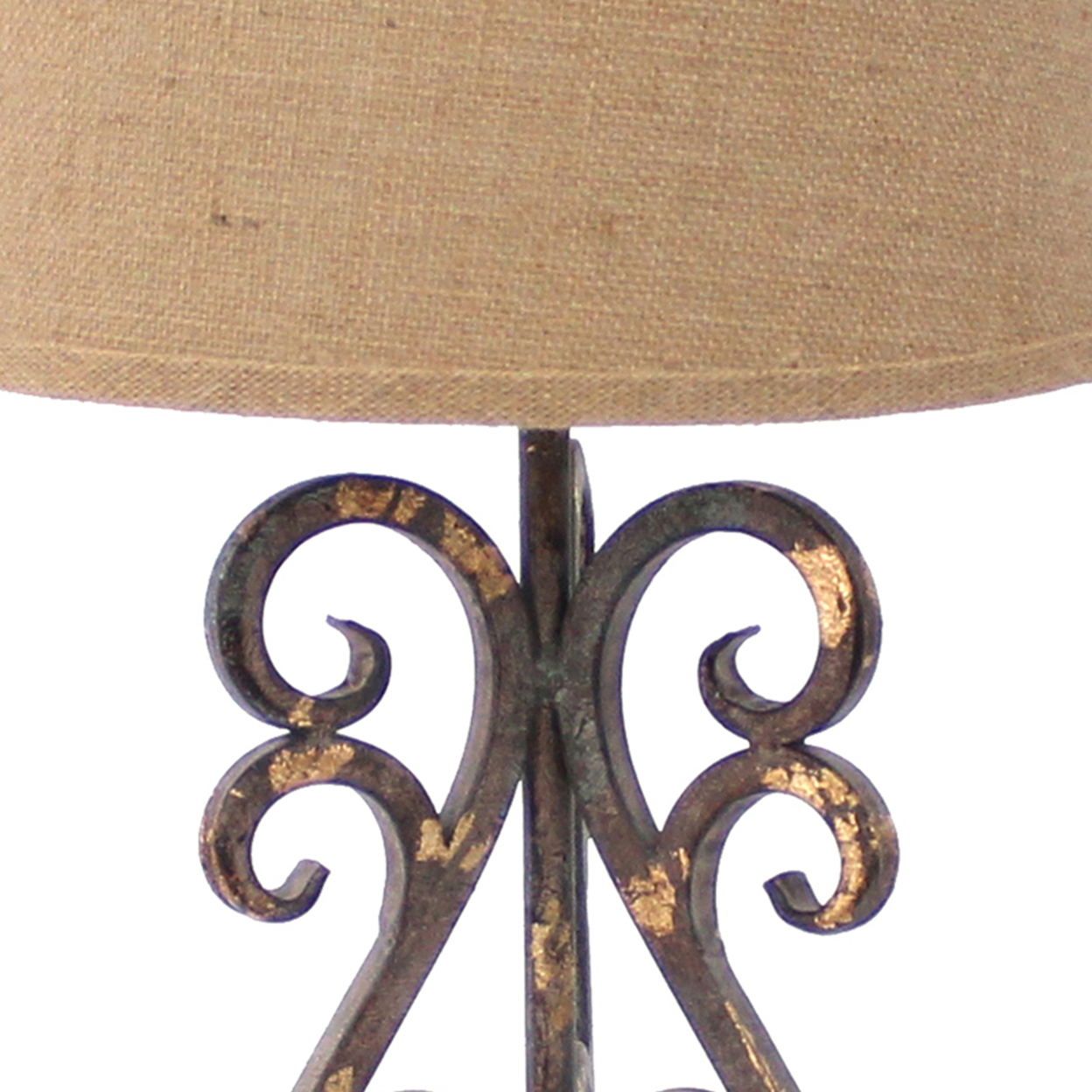 Metal Table Lamp With Scroll Design Base And 2 Way Switch,Bronze And Beige- Saltoro Sherpi