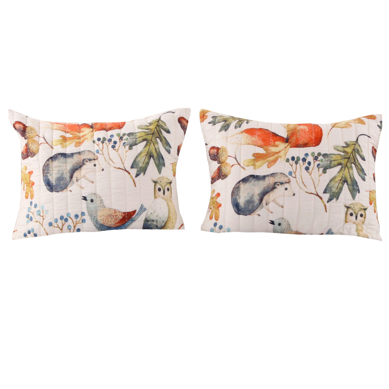 26 X 20 Inches Standard Pillow Sham With Fox And Owl Print, Multicolor- Saltoro Sherpi