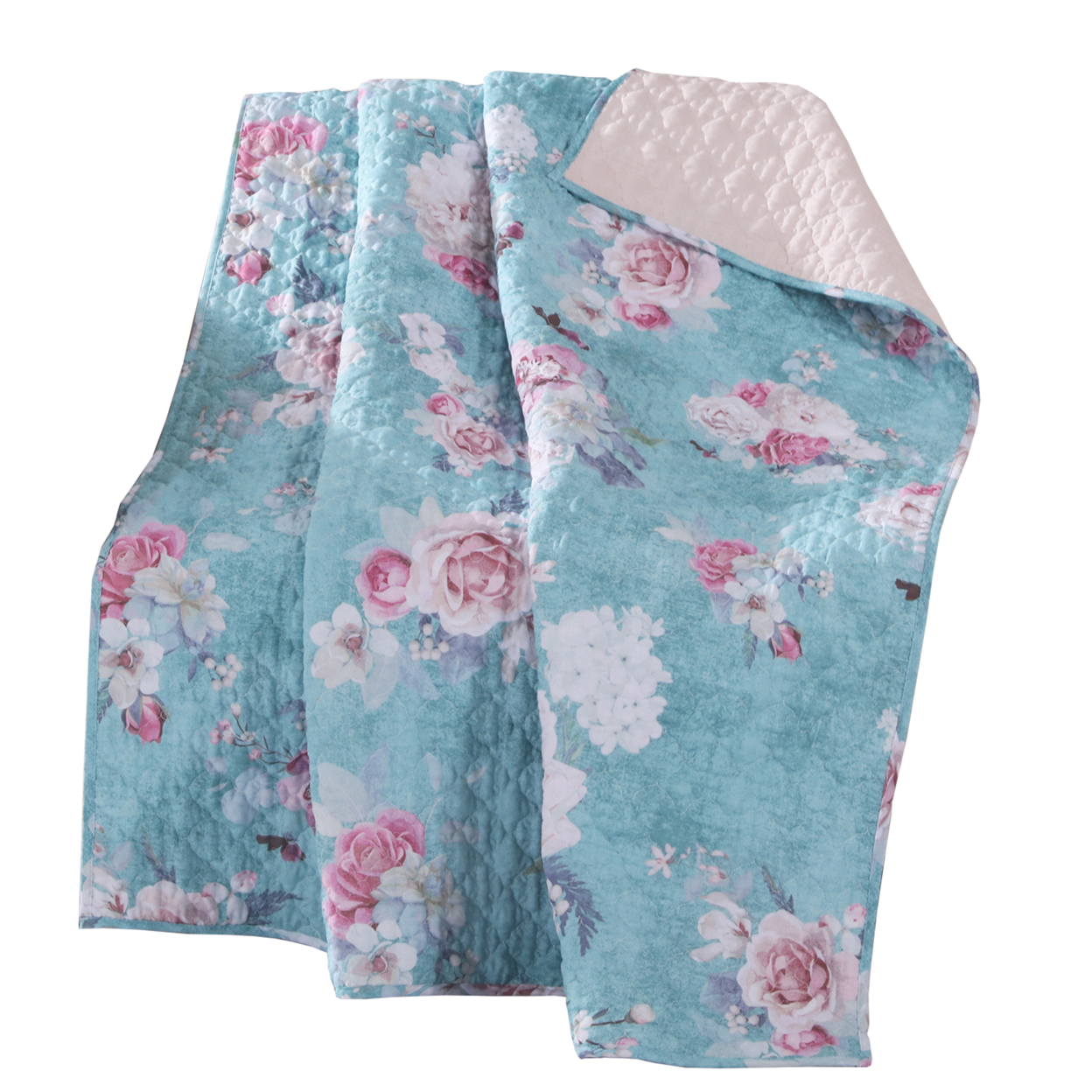 50 X 60 Inch Microfiber Throw Blanket, Floral Print, Blue, Pink, White- Saltoro Sherpi