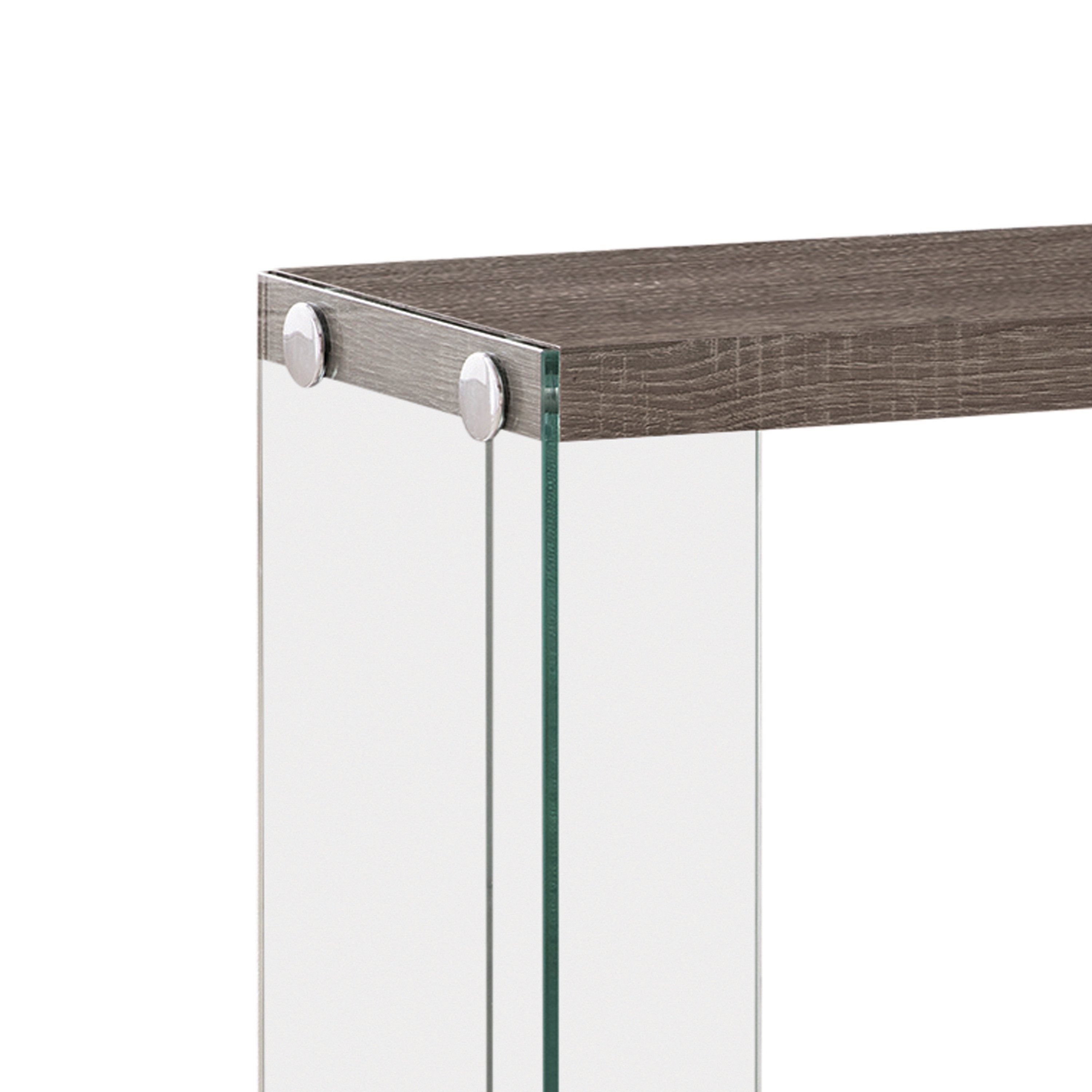 Contemporary Wood And Glass Snack Table, Gray And Clear- Saltoro Sherpi