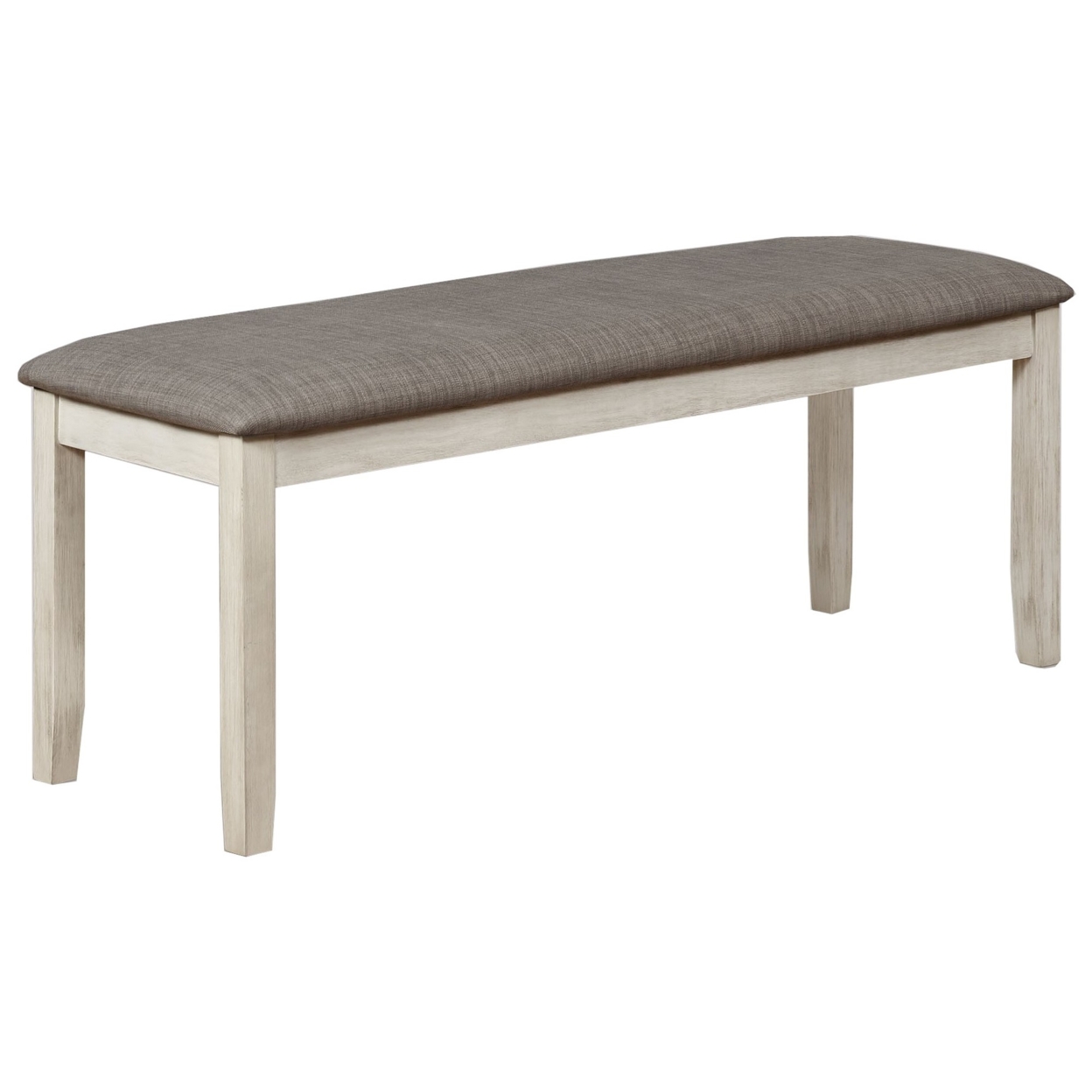 Wooden Bench With Fabric Upholstered Seat And Chamfered Legs,White And Gray- Saltoro Sherpi