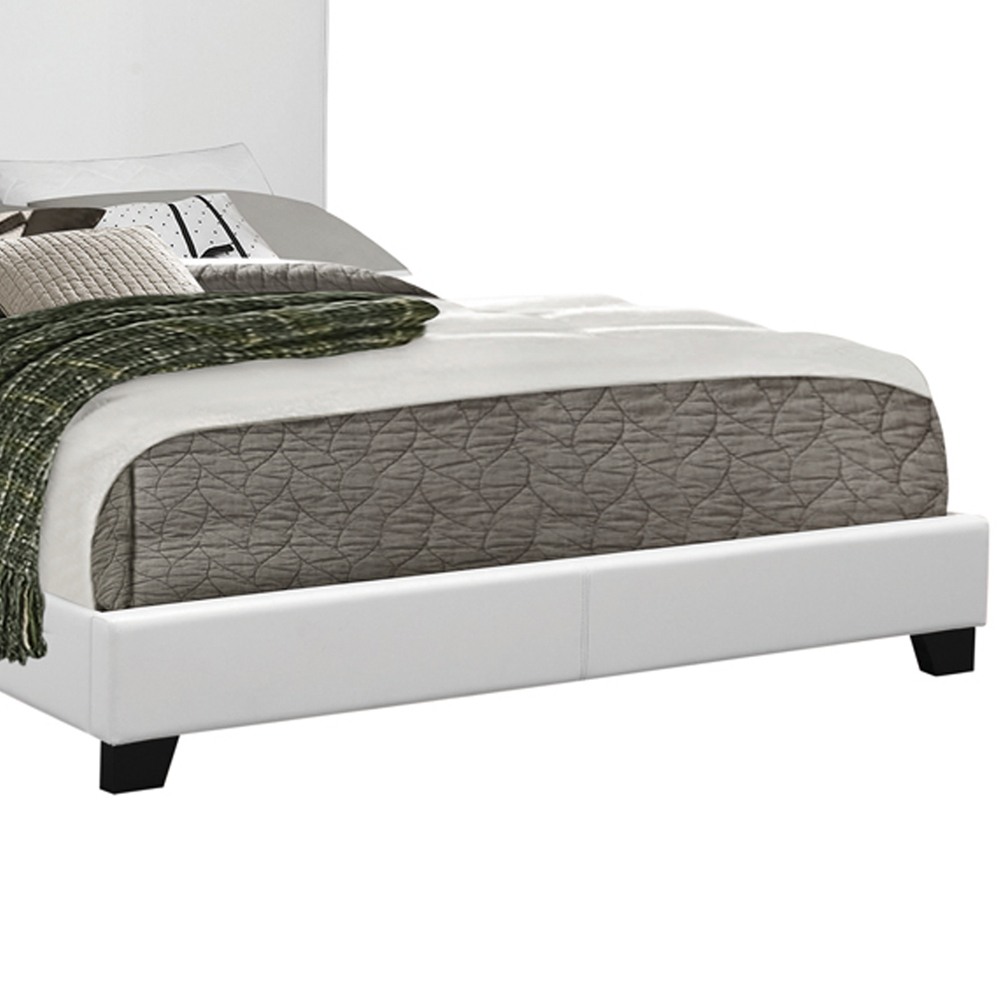 Leatherette Upholstered Full Size Platform Bed With Chamfered Legs, White- Saltoro Sherpi