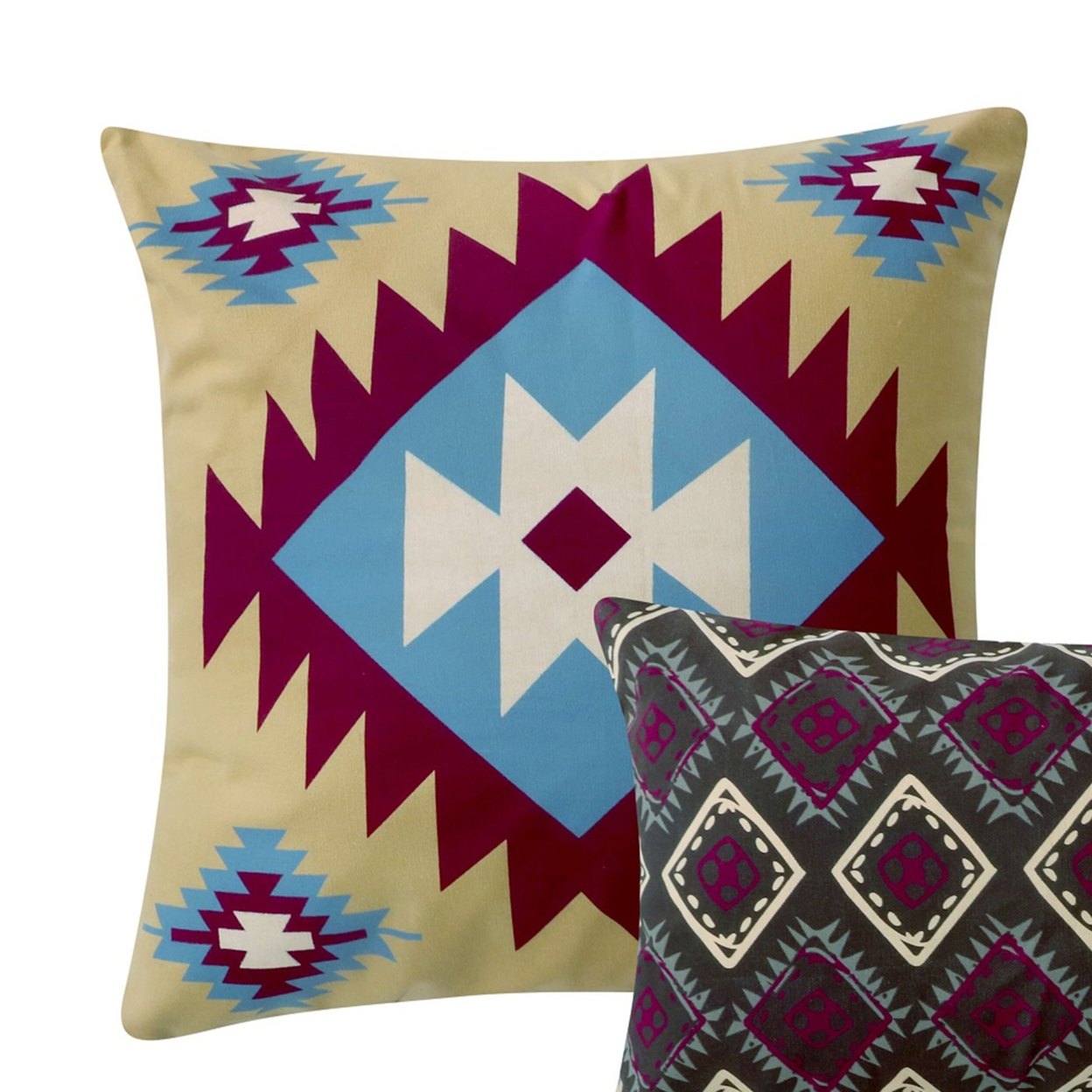 Cotton Accent Throw Pillow, Southwest Print, Pair Of 2, Multicolor- Saltoro Sherpi