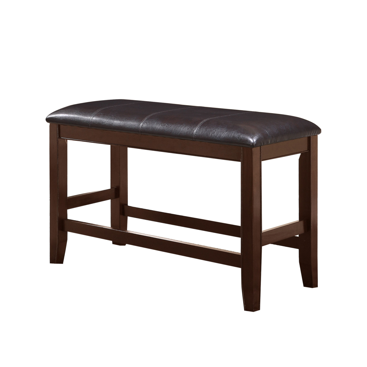 Wooden Counter Height Bench With Leatherette Seat, Brown And Black- Saltoro Sherpi