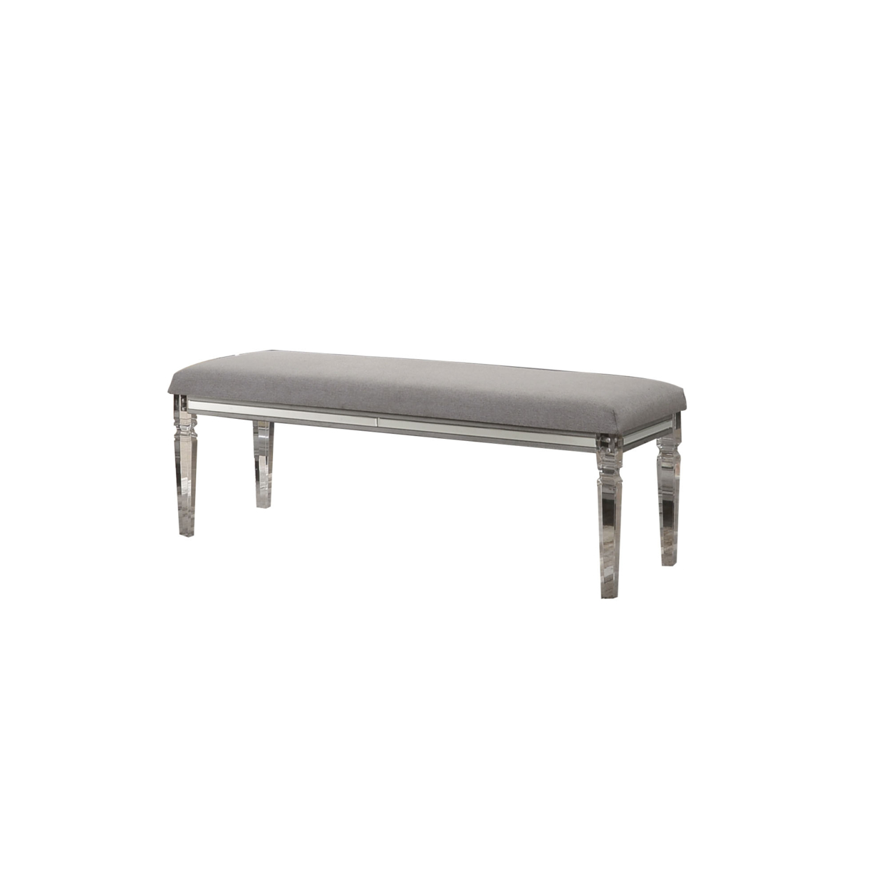 Fabric Upholstered Bench With Acrylic Legs And Silver Accents, Gray- Saltoro Sherpi