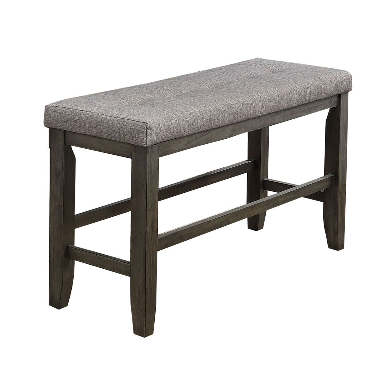 Wooden Counter Height Bench With Fabric Upholstered Seat, Brown And Gray- Saltoro Sherpi