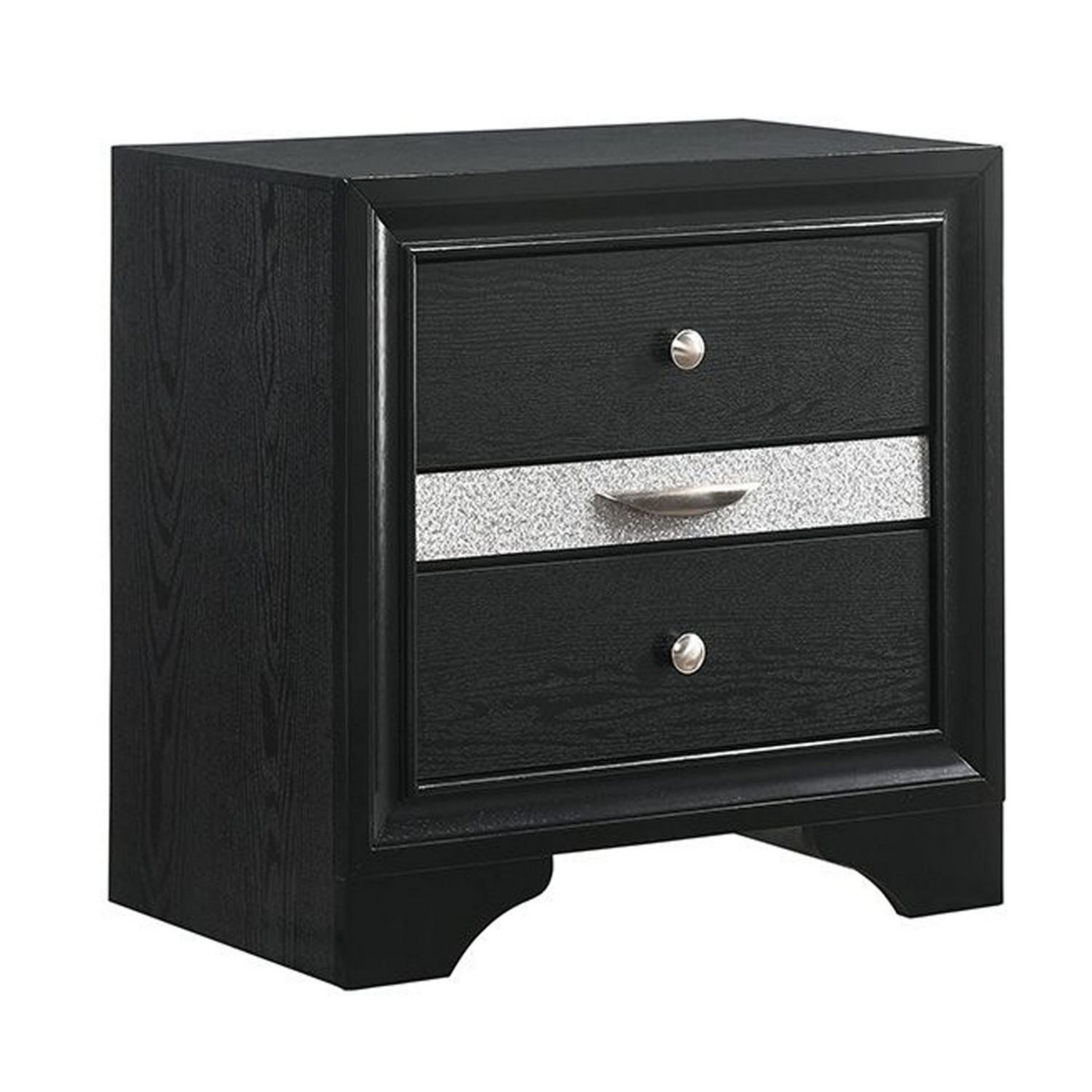 2 Drawer Nightstand With Faux Diamond Front Pull Out Tray, Black- Saltoro Sherpi