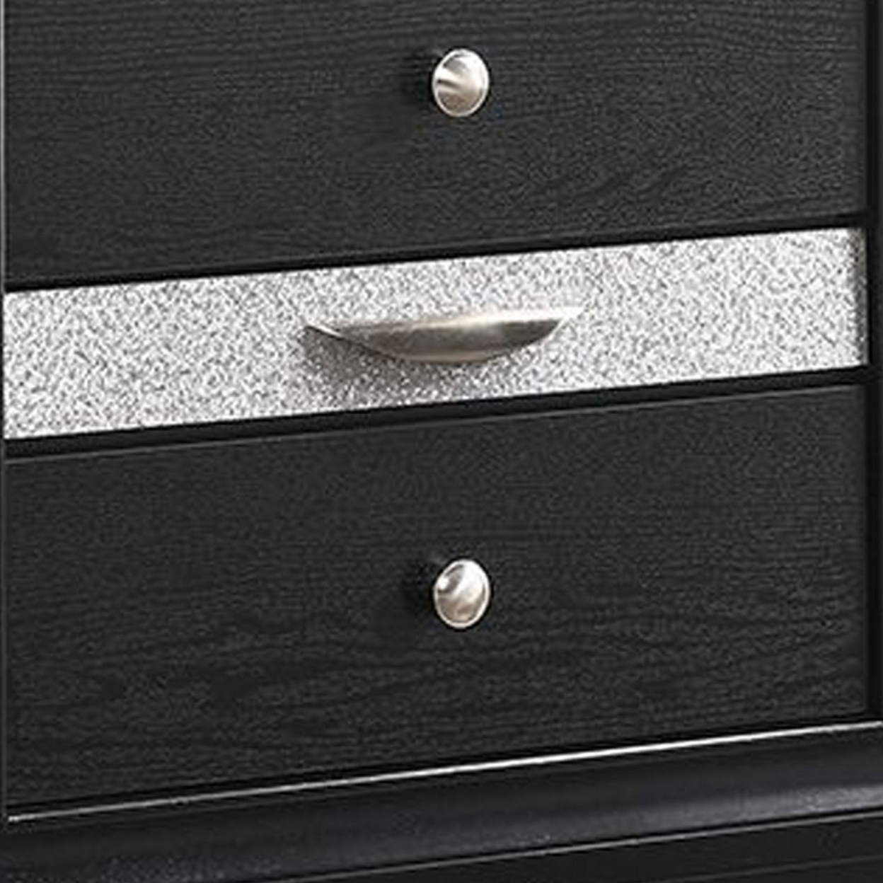 2 Drawer Nightstand With Faux Diamond Front Pull Out Tray, Black- Saltoro Sherpi
