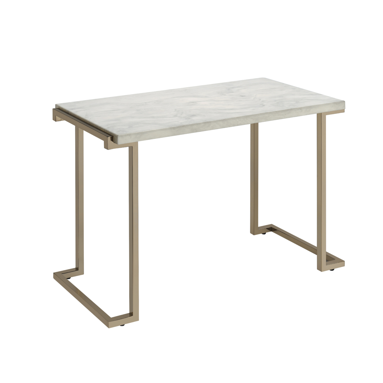 Contemporary Metal Frame Sofa Table With Faux Marble Top ,White And Gold- Saltoro Sherpi