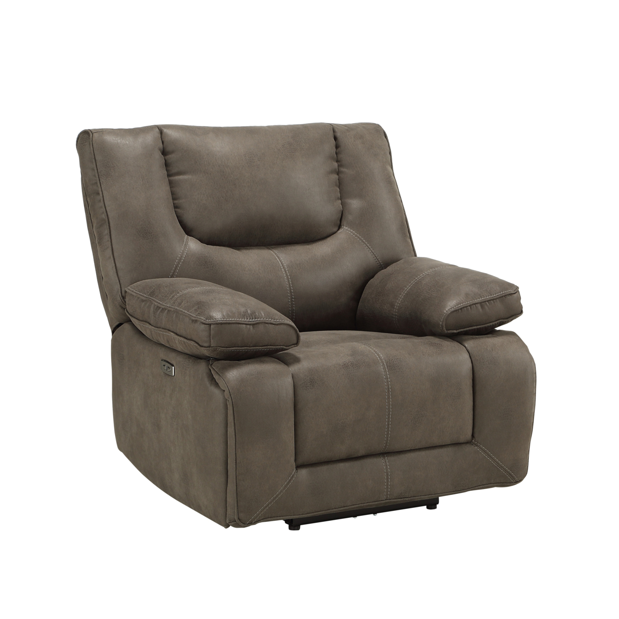 Leatherette Power Motion Recliner With Pillow To Armrests, Brown- Saltoro Sherpi