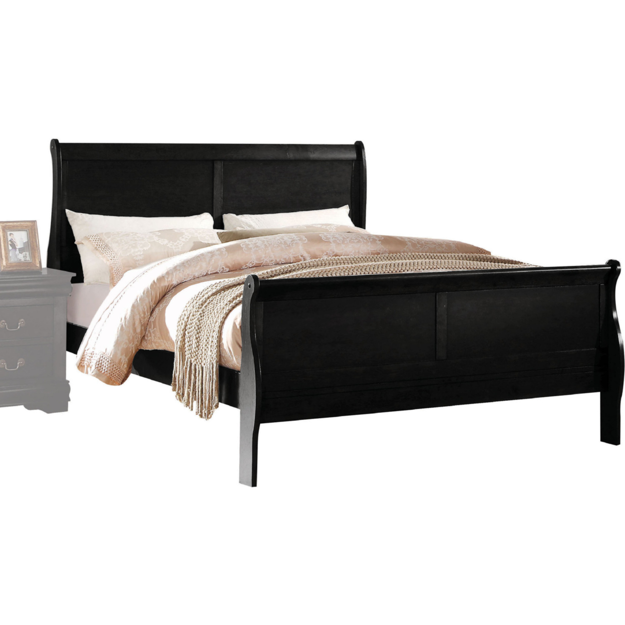 Transitional Panel Design Sleigh Eastern King Size Bed, Black- Saltoro Sherpi