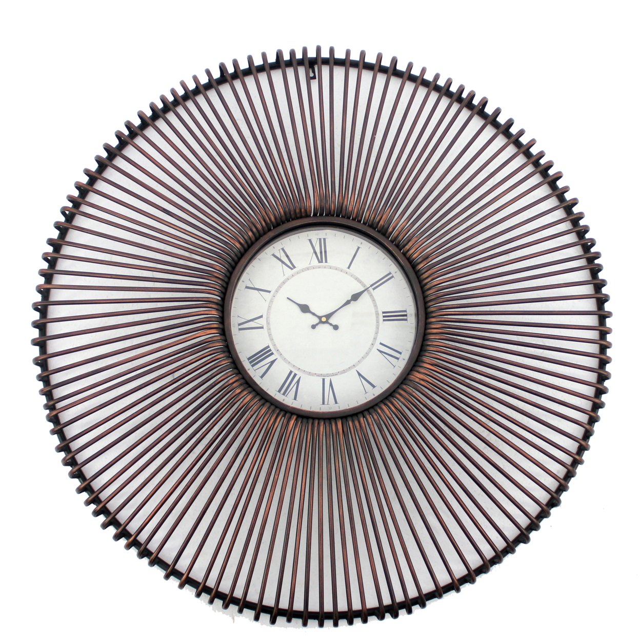 Wall Clock With Metal Fan Guard Design Frame, Brown- Saltoro Sherpi