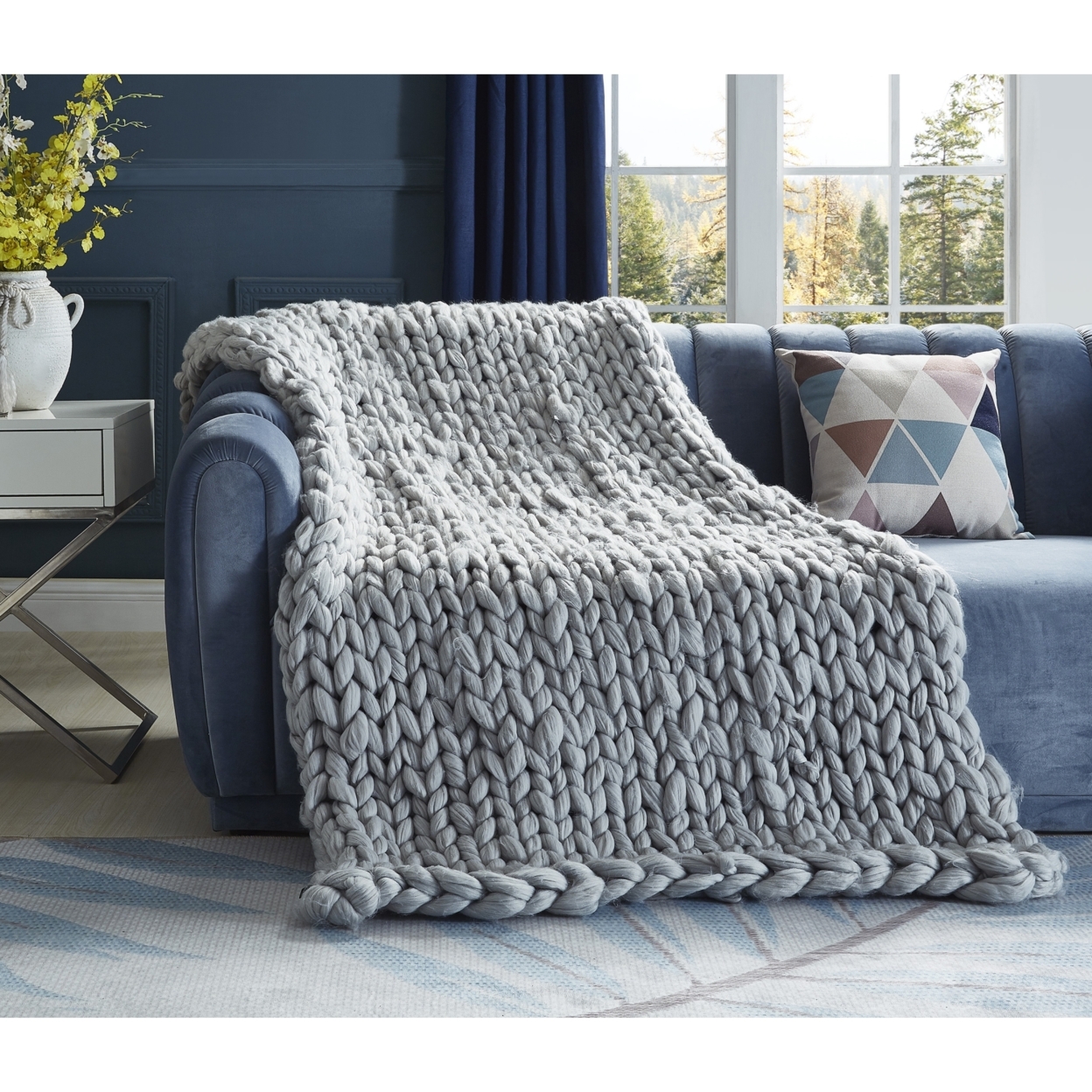 Mantisa Chunky Knit Throw-Cozy-Extra Soft - Light Grey, 40 X 60