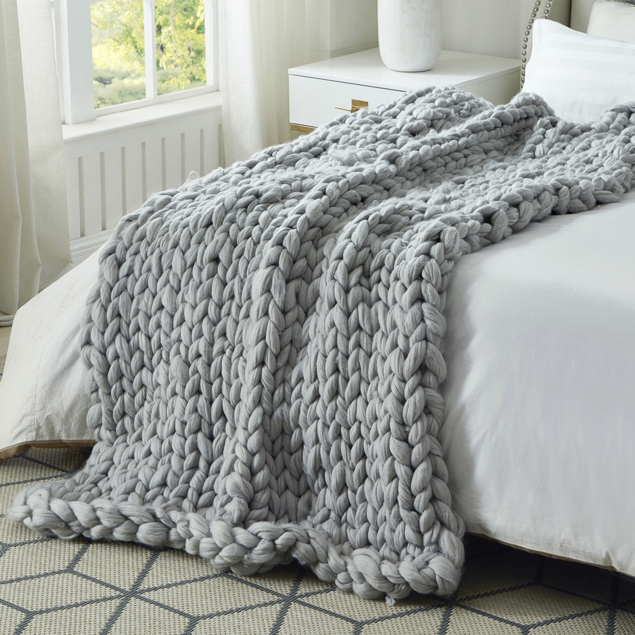 Mantisa Chunky Knit Throw-Cozy-Extra Soft - Cream White, 40 X 60