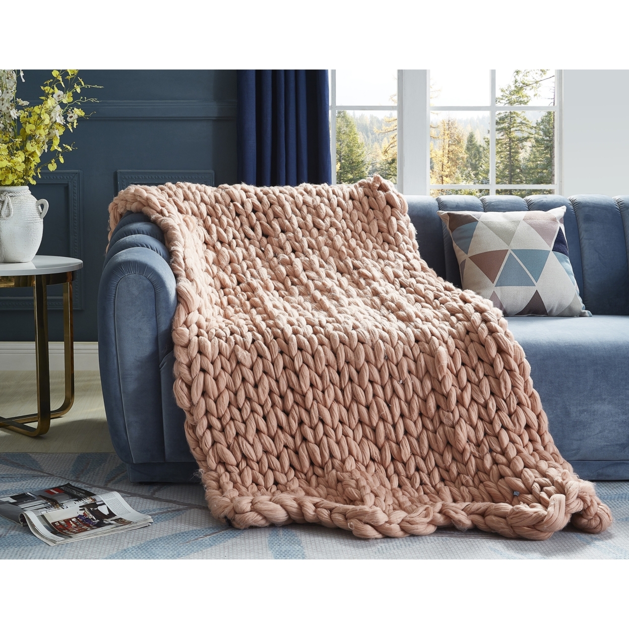 Mantisa Chunky Knit Throw-Cozy-Extra Soft - Blush, 40 X 60
